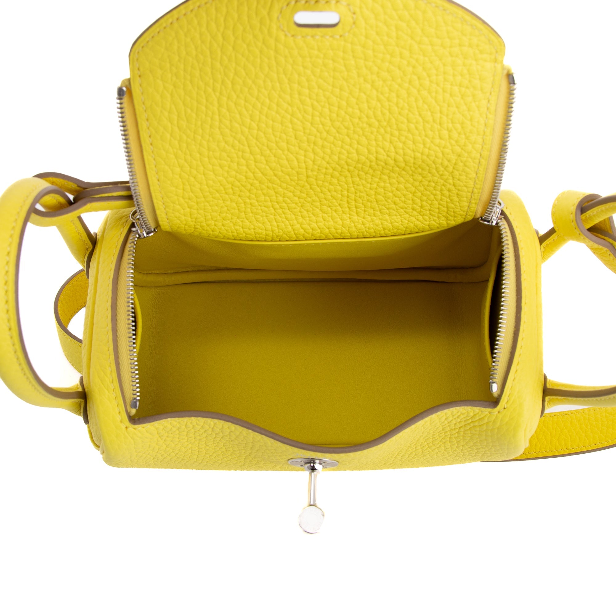 Hermes 2022 Lime Taurillon Clemence Mini Lindy 20 w/ Box & Receipt