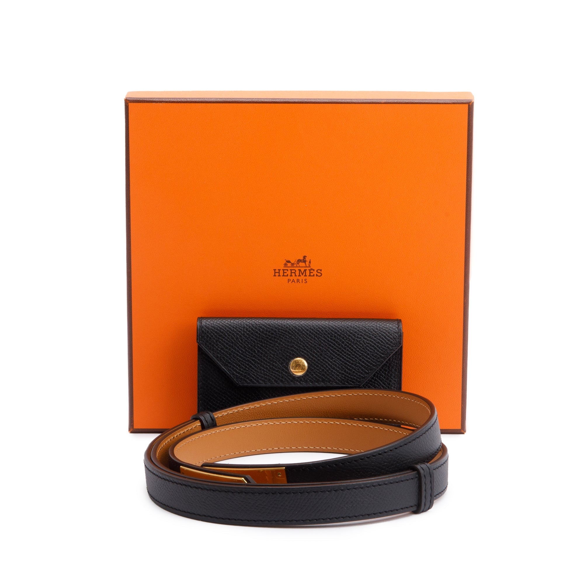 Hermes 2022 Noir Epsom Leather Kelly Pocket 18 Belt w/ Box