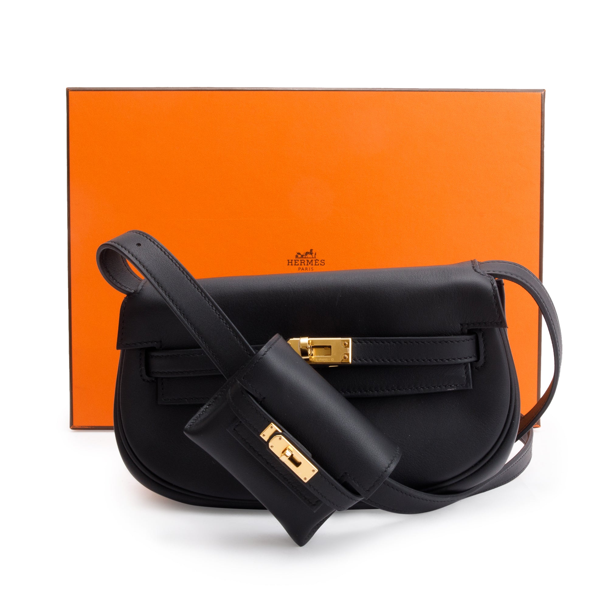 Hermes 2022 Noir Swift Leather Kelly Moove w/ Pouch & Box