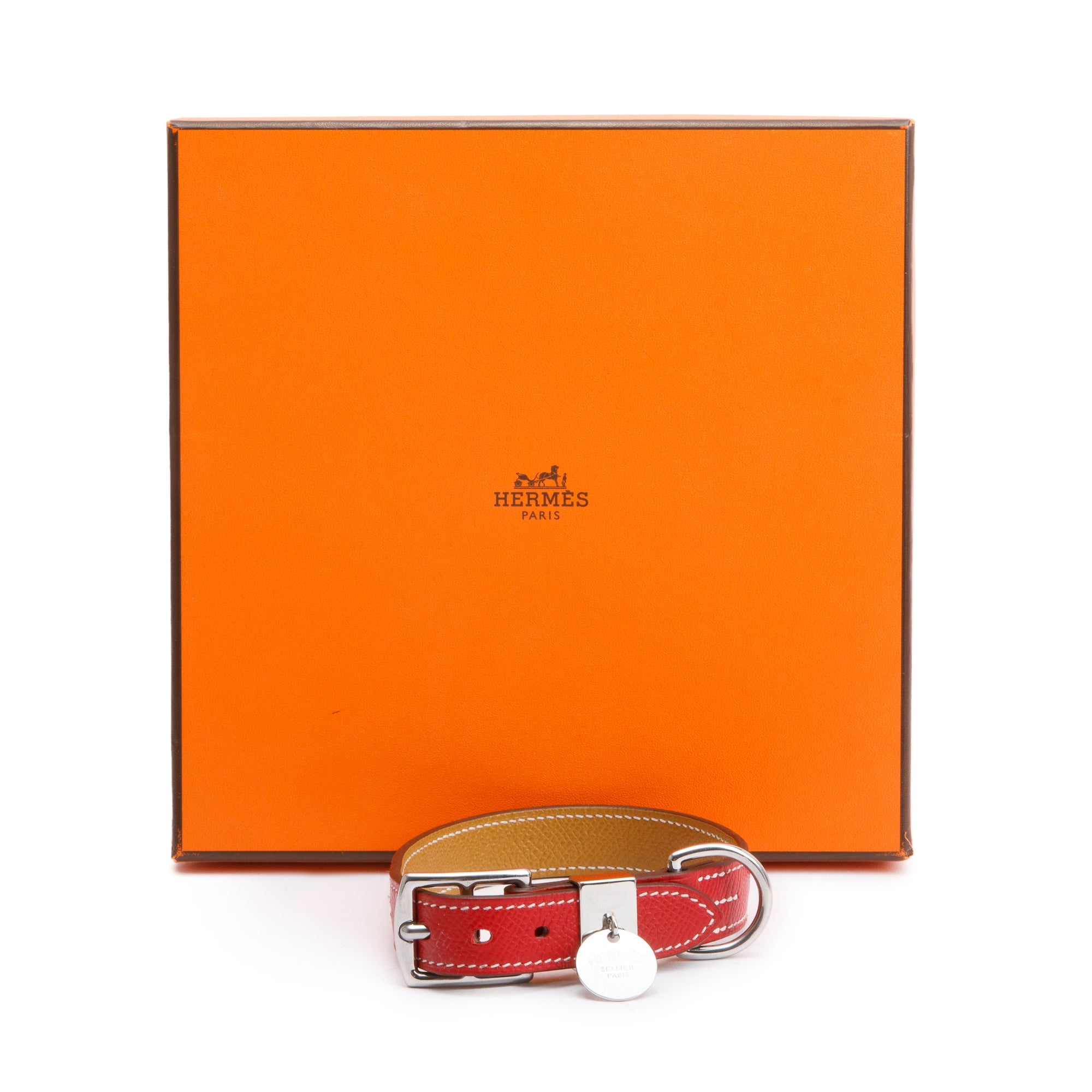 Hermes 2022 Rouge Casaque Epsom Calfskin Tresse Dog Collar w/ Box & Receipt