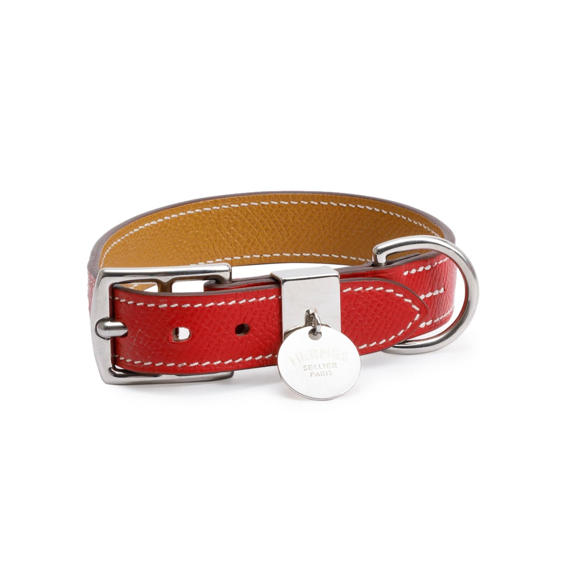 Hermes 2022 Rouge Casaque Epsom Calfskin Tresse Dog Collar w/ Box & Receipt