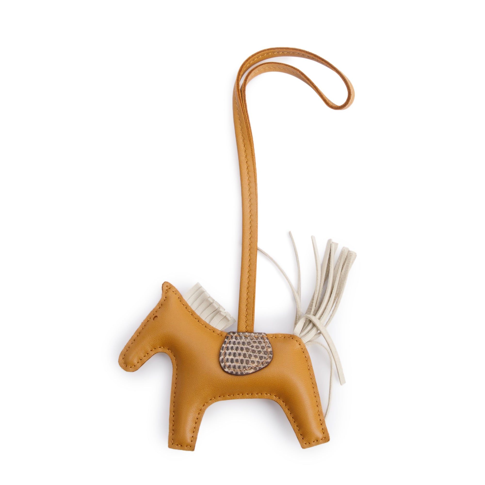 Hermes 2022 Sesame Craie Desert Agneau Milo Lezard Natura Lisse Grigri Rodeo Horse Bag Charm PM w/ Box