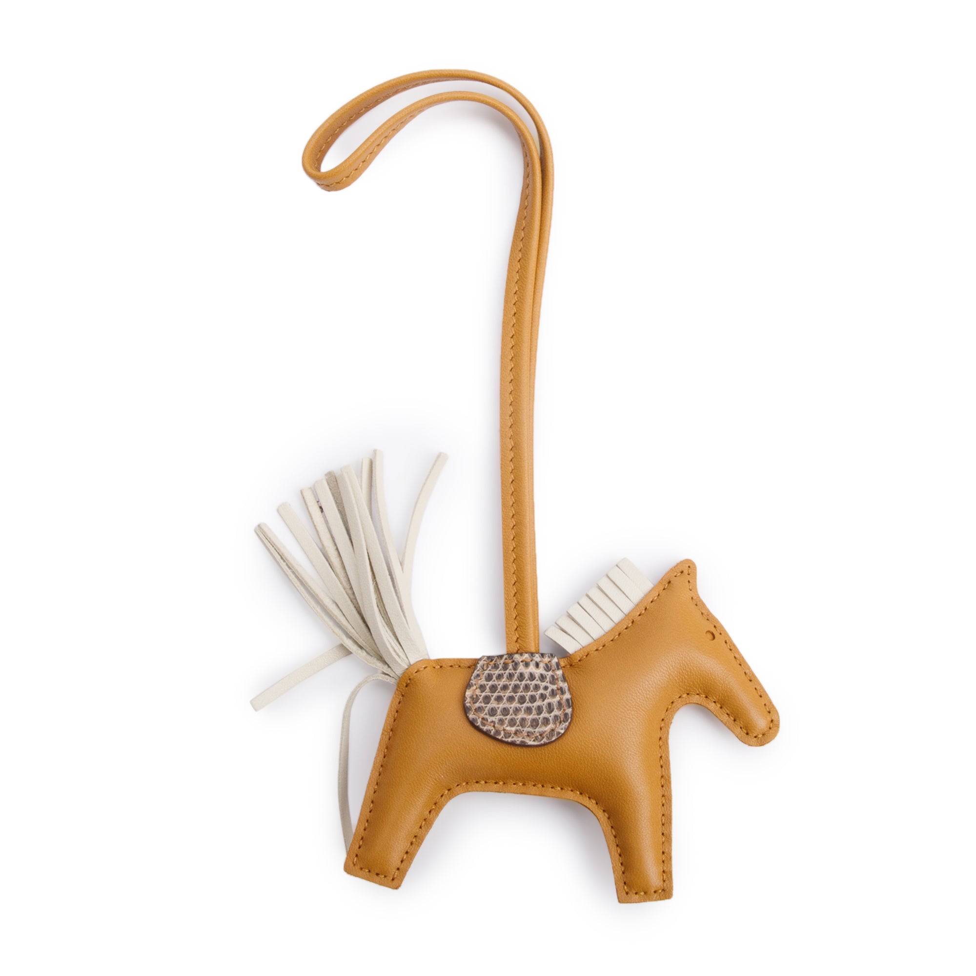 Hermes 2022 Sesame Craie Desert Agneau Milo Lezard Natura Lisse Grigri Rodeo Horse Bag Charm PM w/ Box