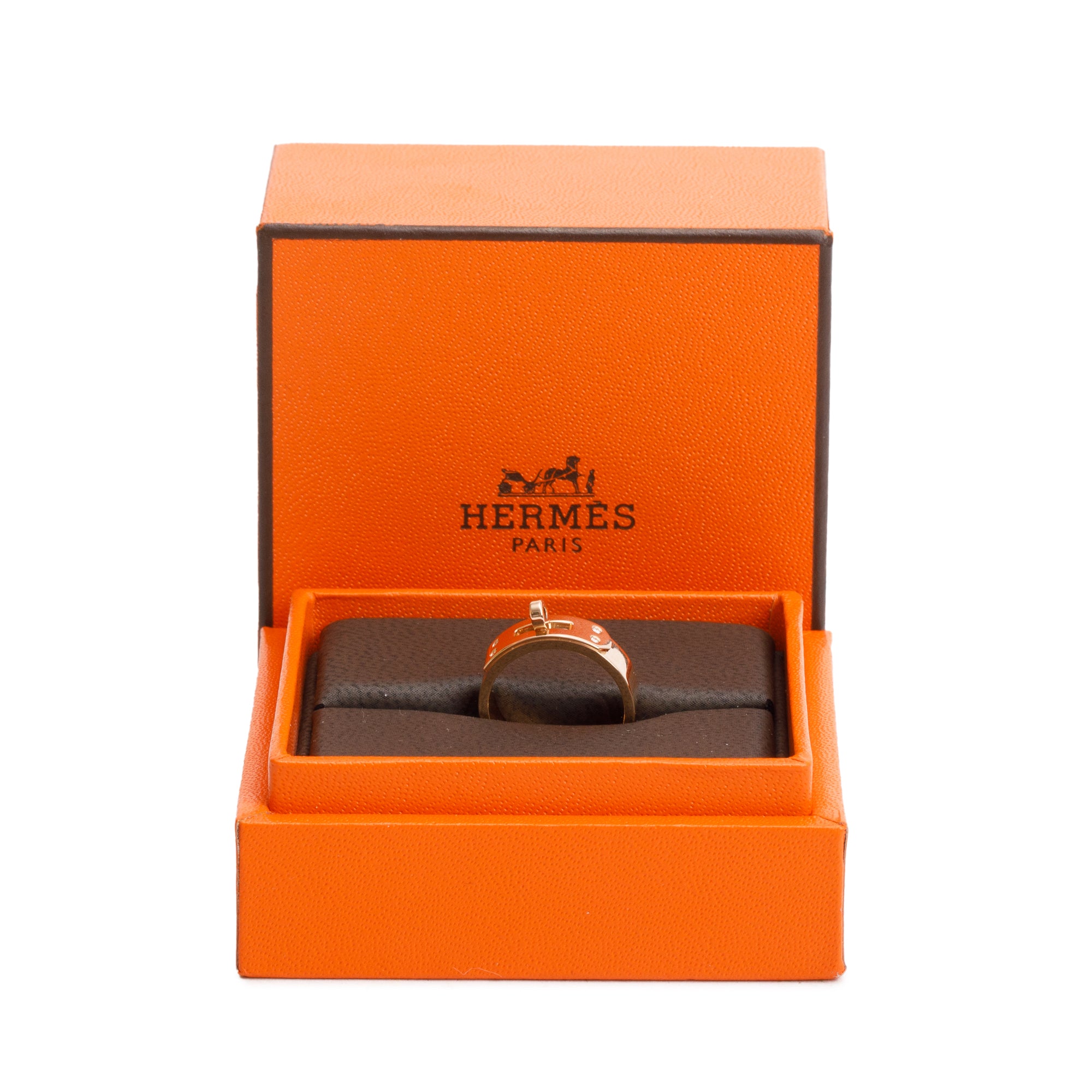 Hermes 2023 18k Rose Gold Diamond Kelly Ring, Small Model Size 47 4.25 w/ Box & Certificate