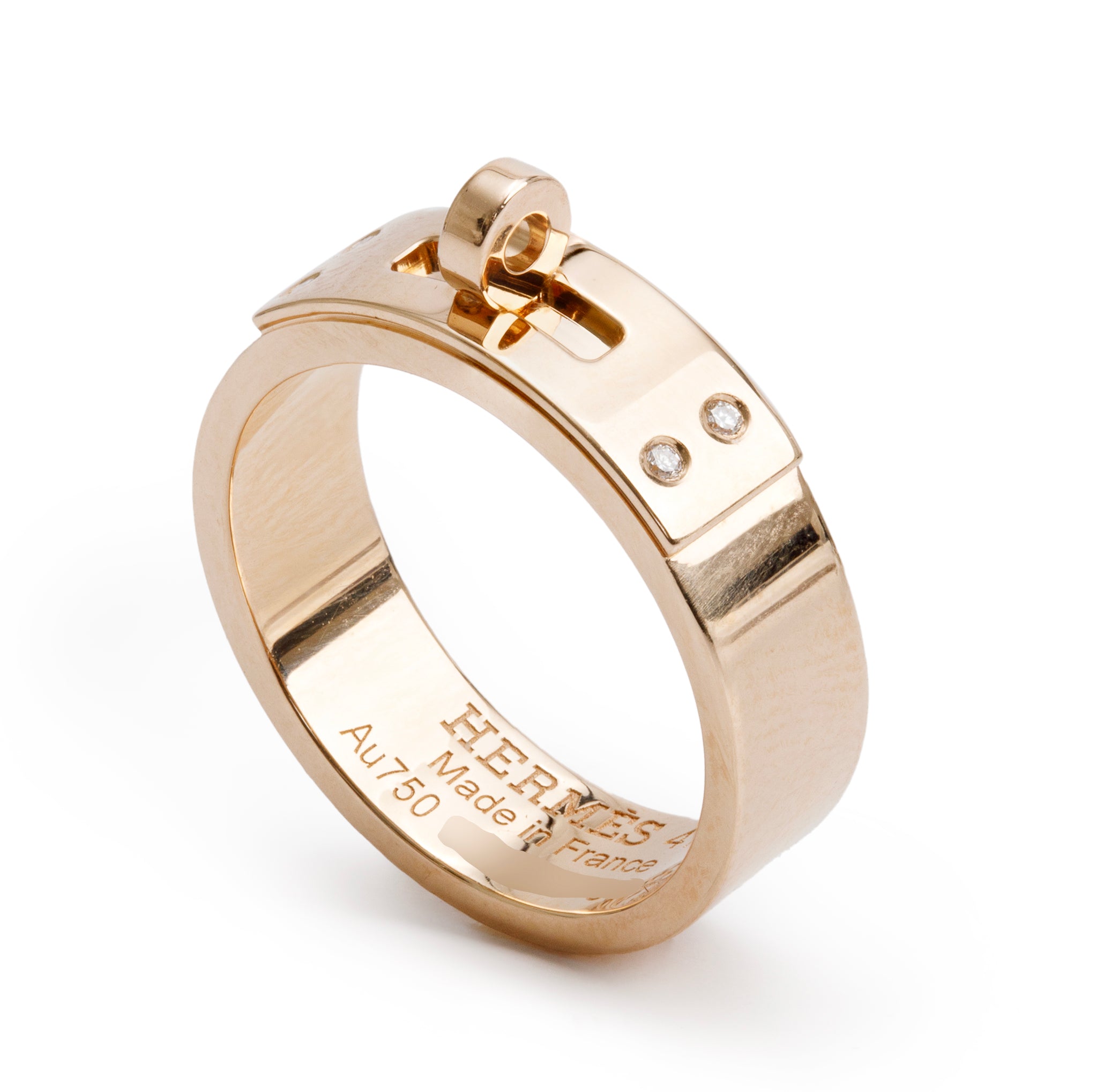 Hermes 2023 18k Rose Gold Diamond Kelly Ring, Small Model Size 47 4.25 w/ Box & Certificate