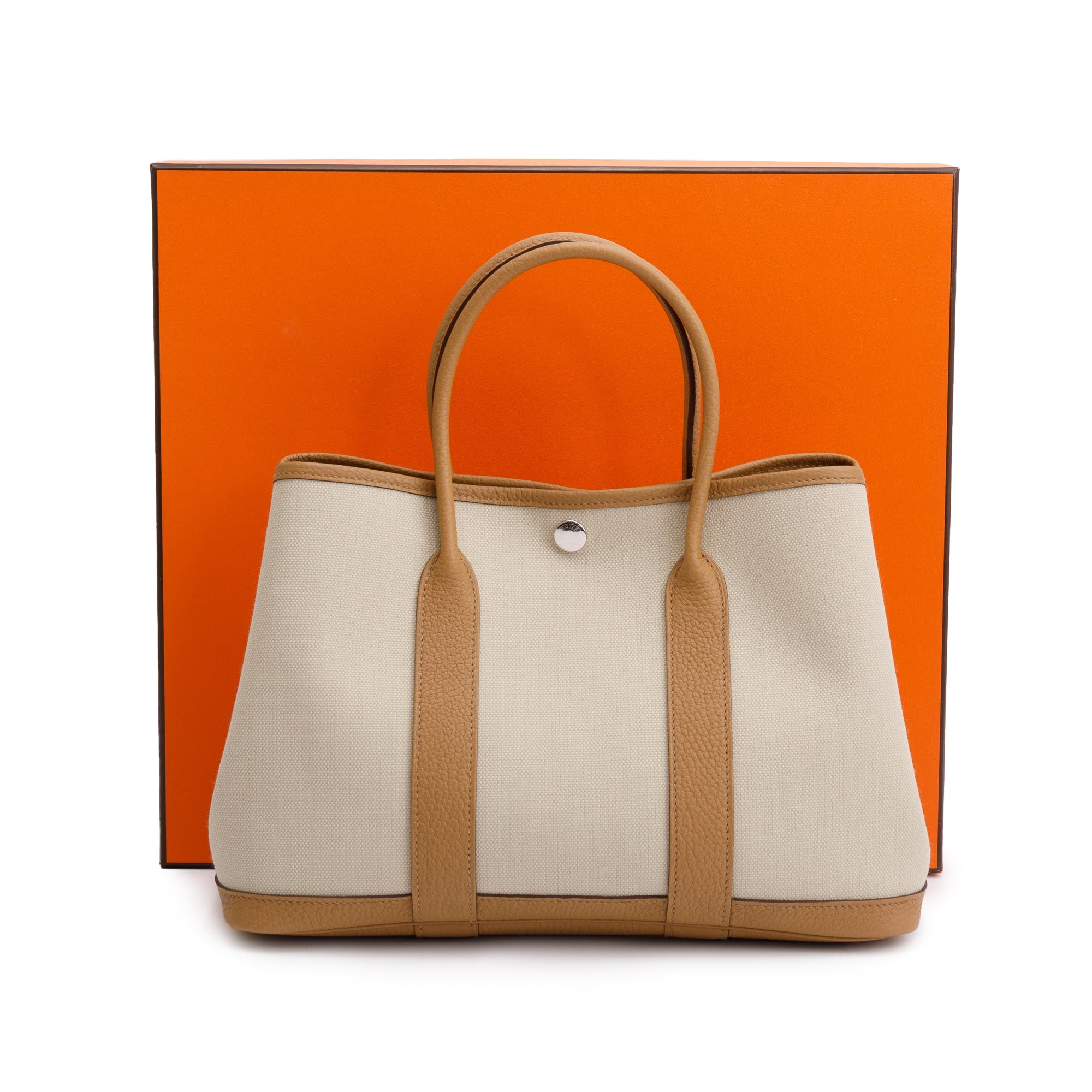 Hermes 2023 Beton/Bicuit Toile Militaire Veau Negonda Garden Party 30 w/ Box