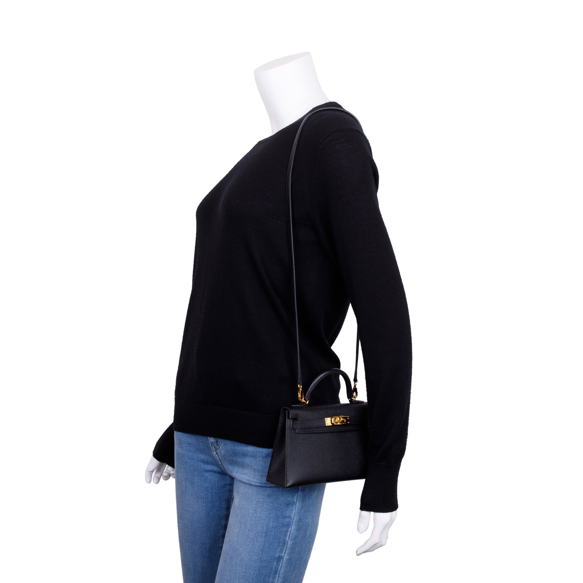 Hermes 2023 Black Epsom Leather Mini Kelly II Sellier 20 w/ Box & Strap