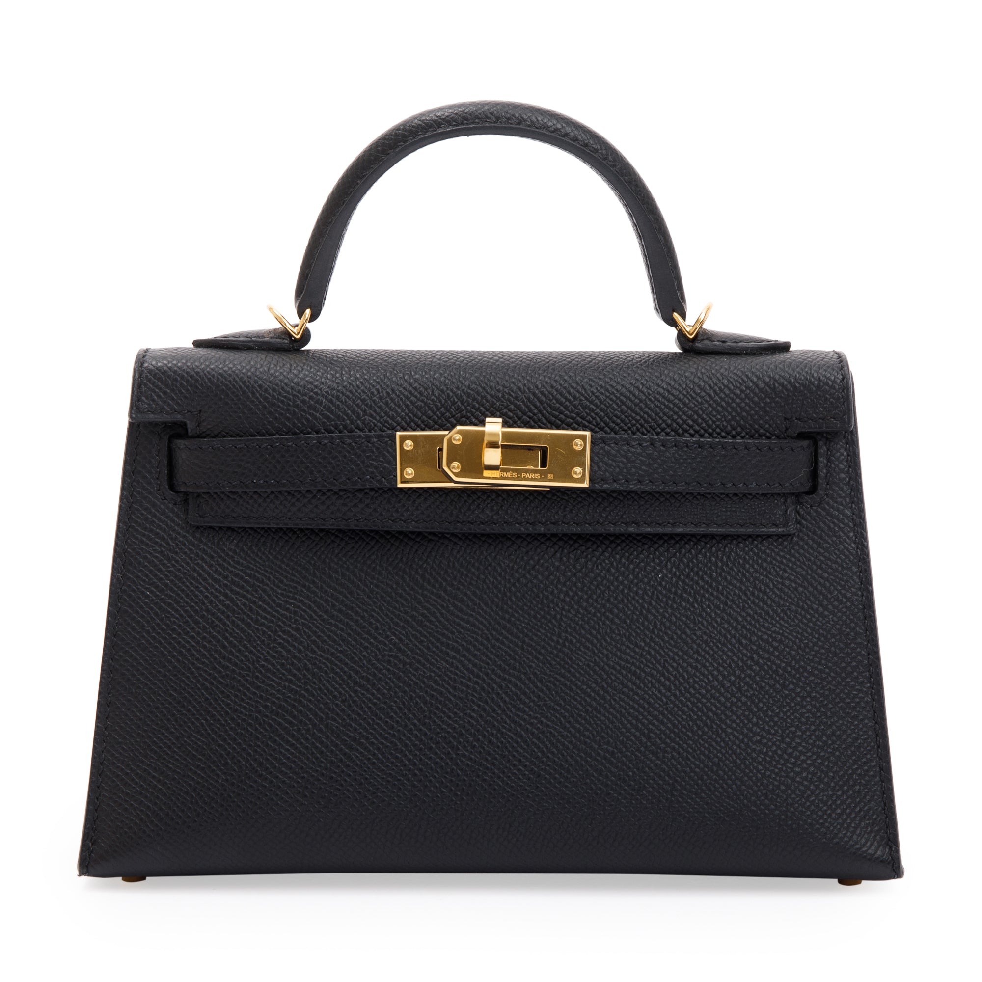 Hermes 2023 Black Epsom Leather Mini Kelly II Sellier 20 w/ Box & Strap