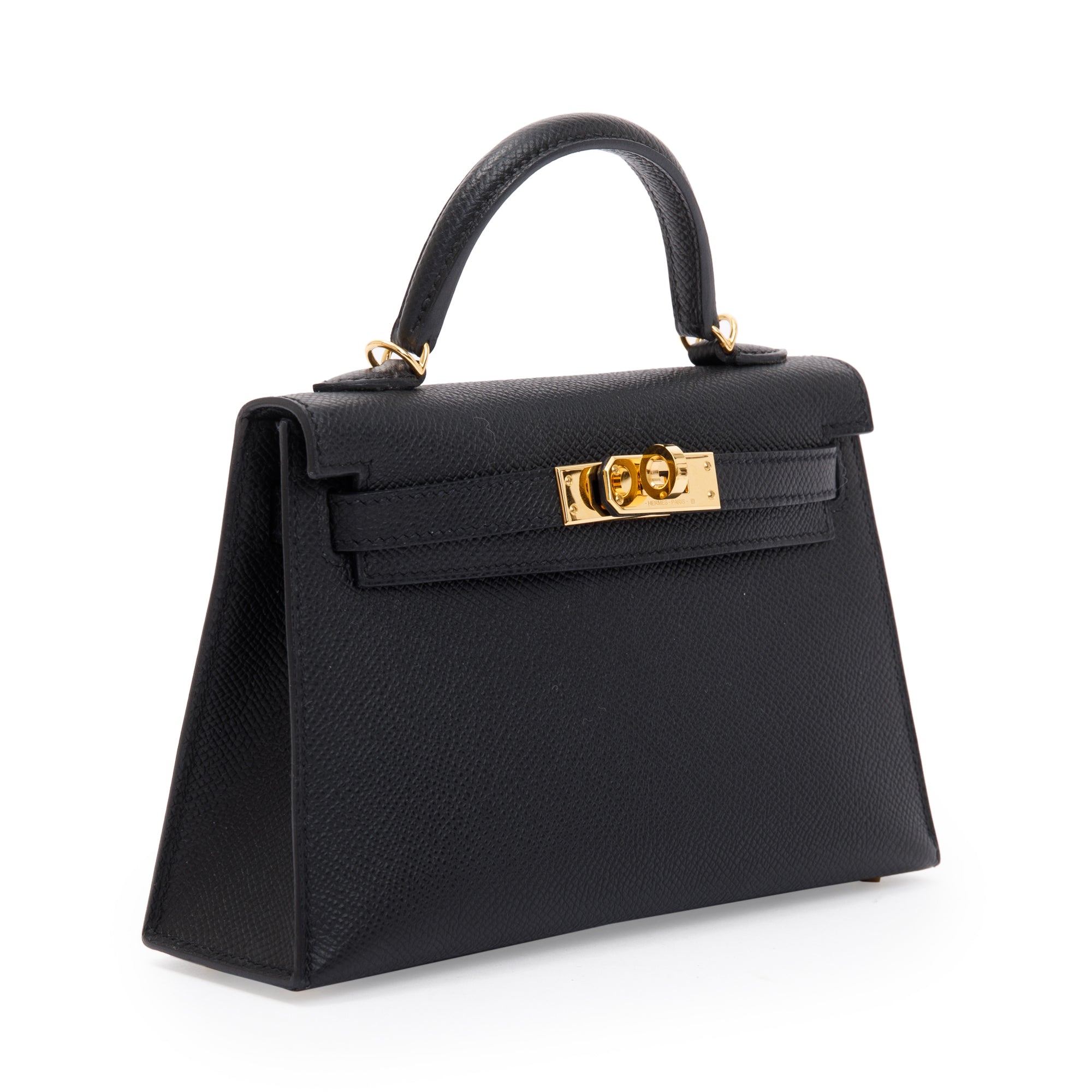 Hermes 2023 Black Epsom Leather Mini Kelly II Sellier 20 w/ Box & Strap