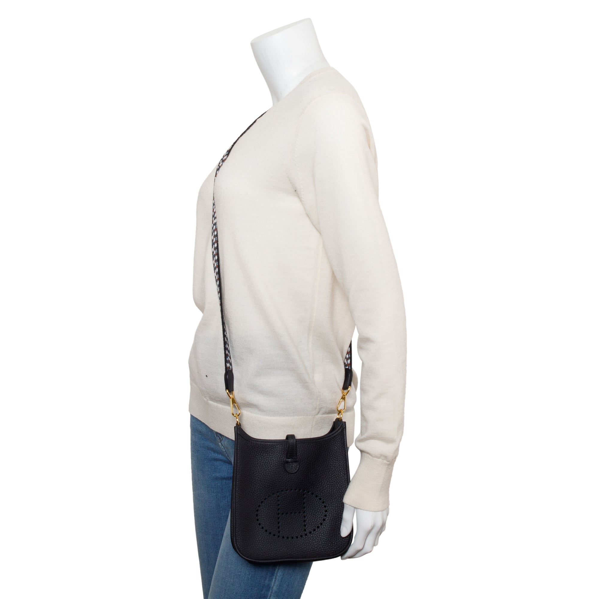 Hermes 2023 Caban Noir/Blanc Taurilon Clemence Sangle Zigzag Allegro Evelyne TPM 16 w/ Box & Receipt
