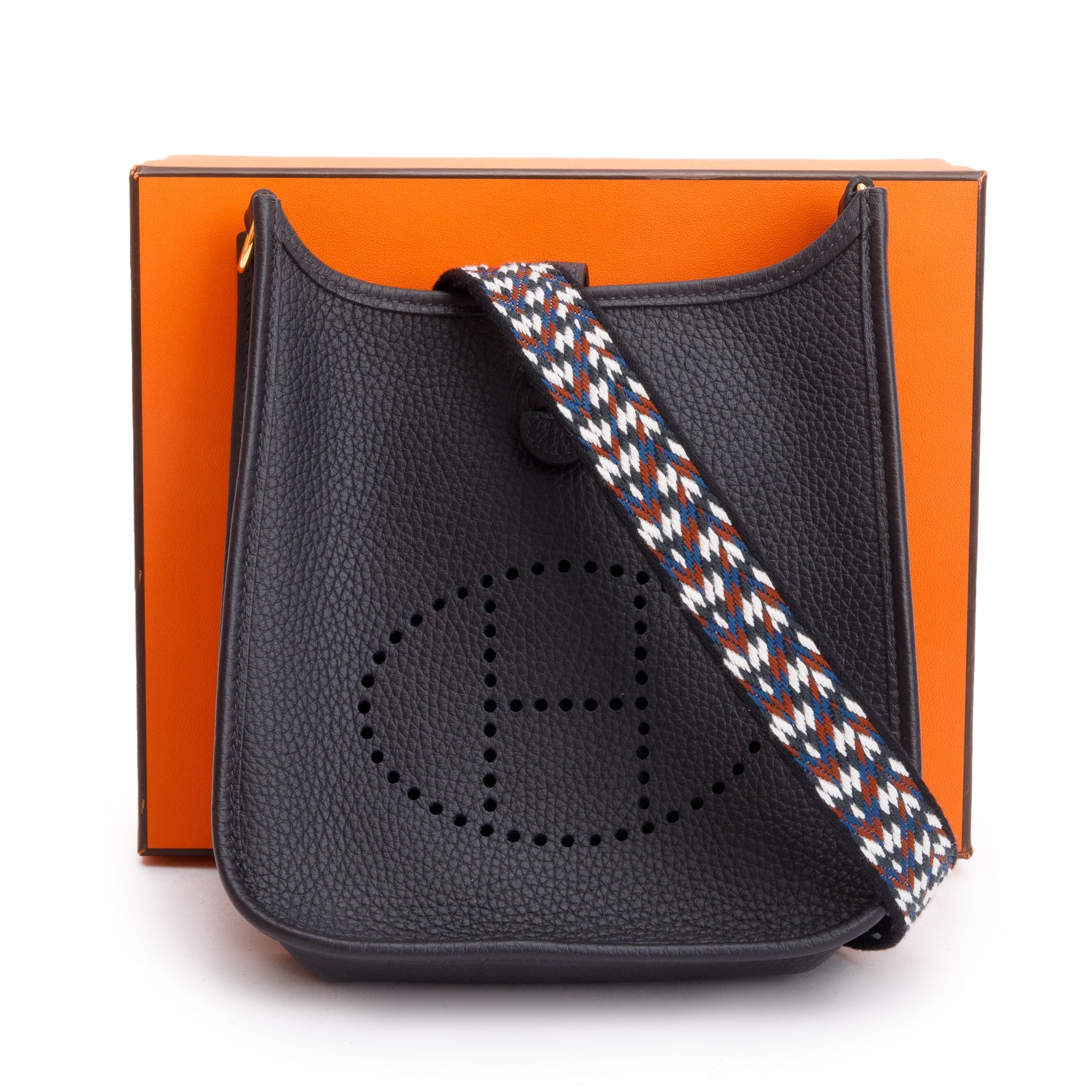 Hermes 2023 Caban Noir/Blanc Taurilon Clemence Sangle Zigzag Allegro Evelyne TPM 16 w/ Box & Receipt