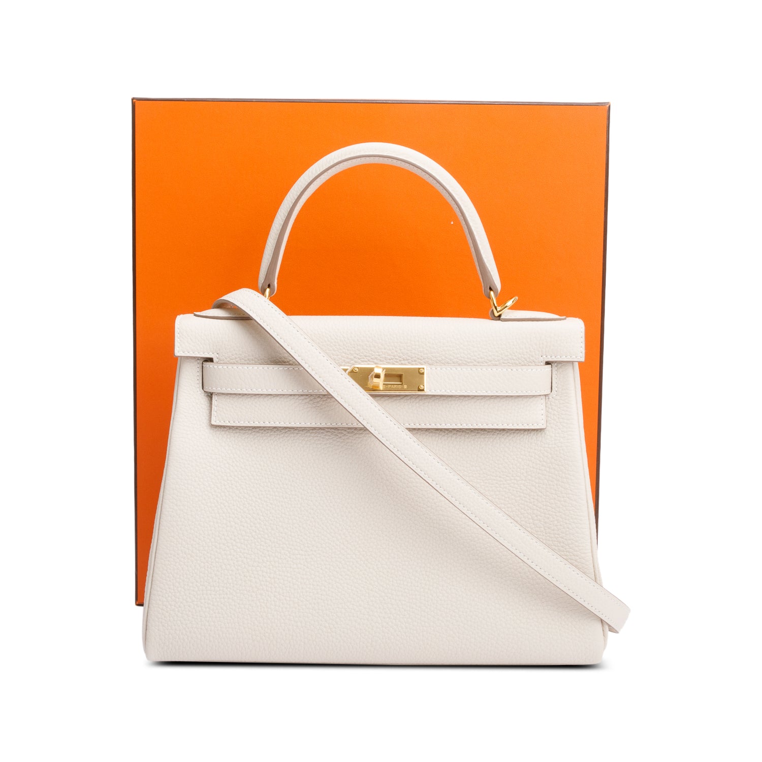 Hermes 2023 Craie Veau Togo Kelly II Retourne 28 w/ Strap & Box