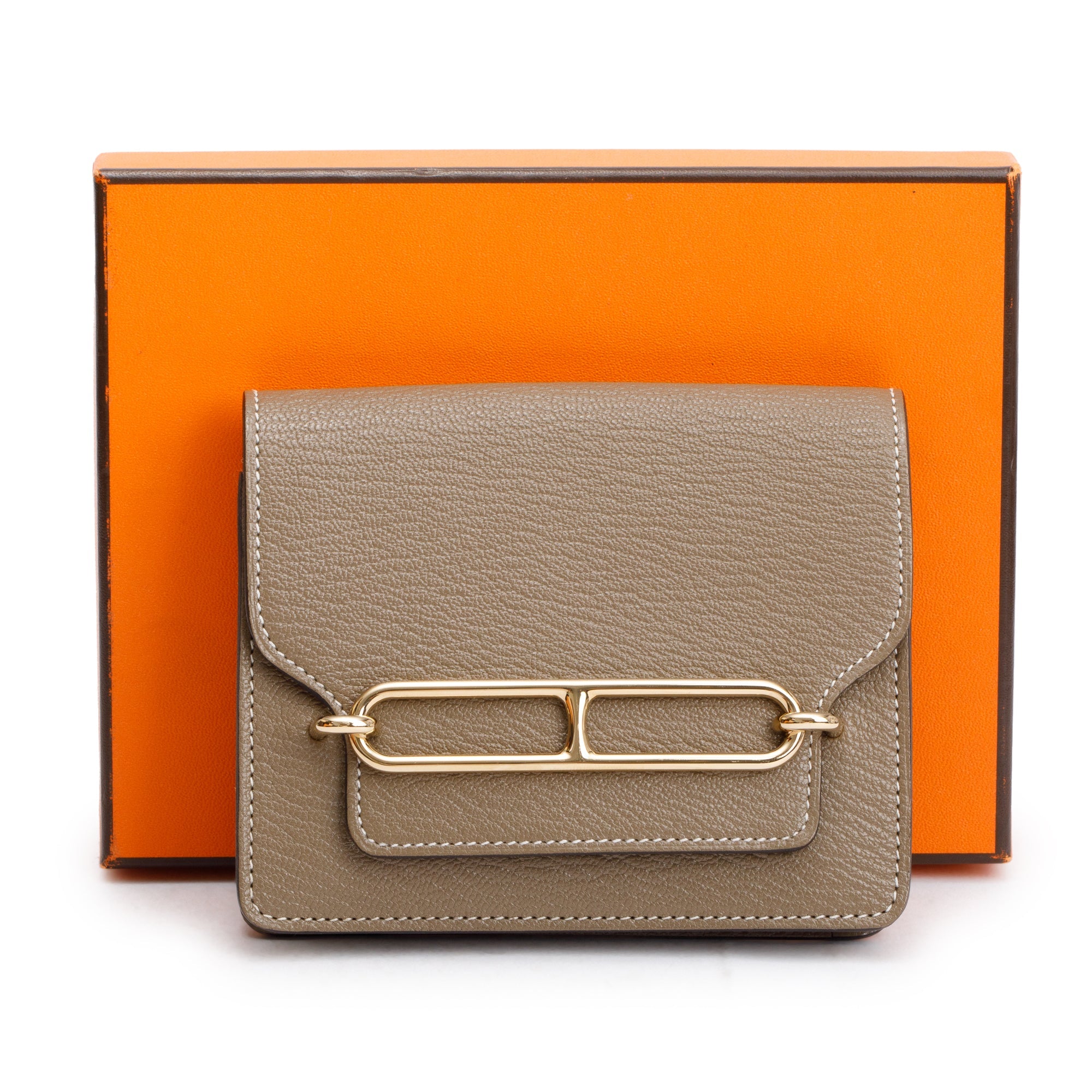 Hermes 2023 Etoupe Chevre Mysore Roulis Slim Compact Wallet w/ Box, Insert & Receipt
