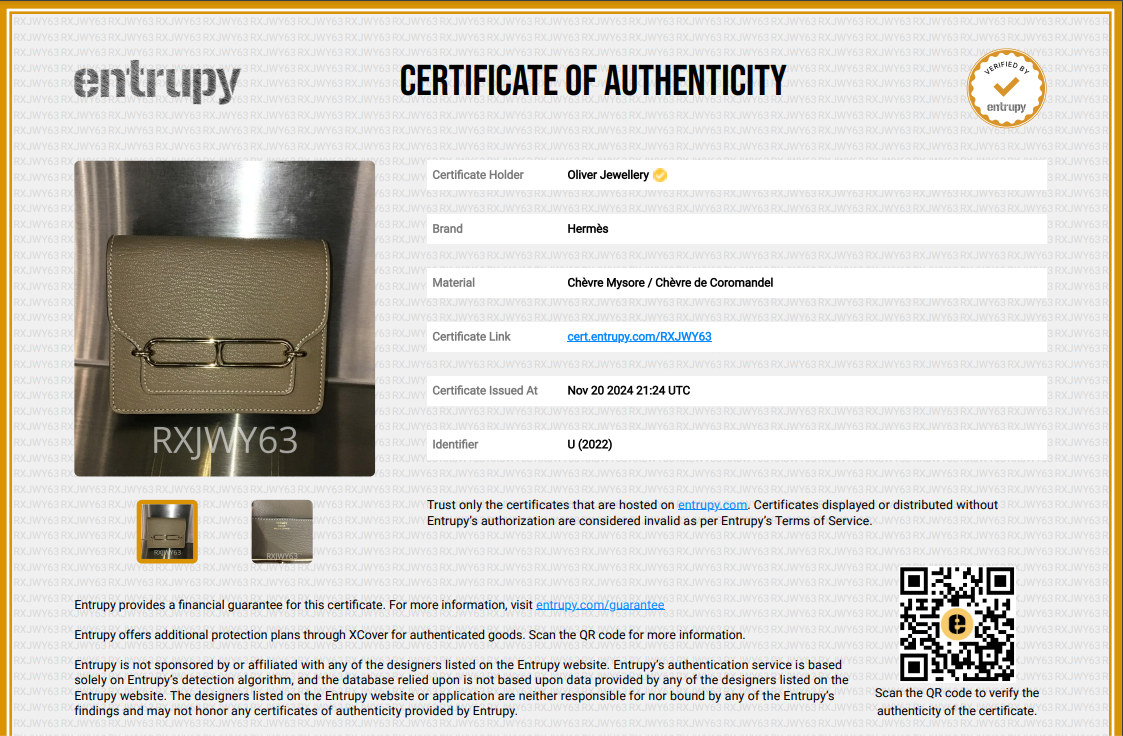 Hermes 2023 Etoupe Chevre Mysore Roulis Slim Compact Wallet w/ Box, Insert & Receipt