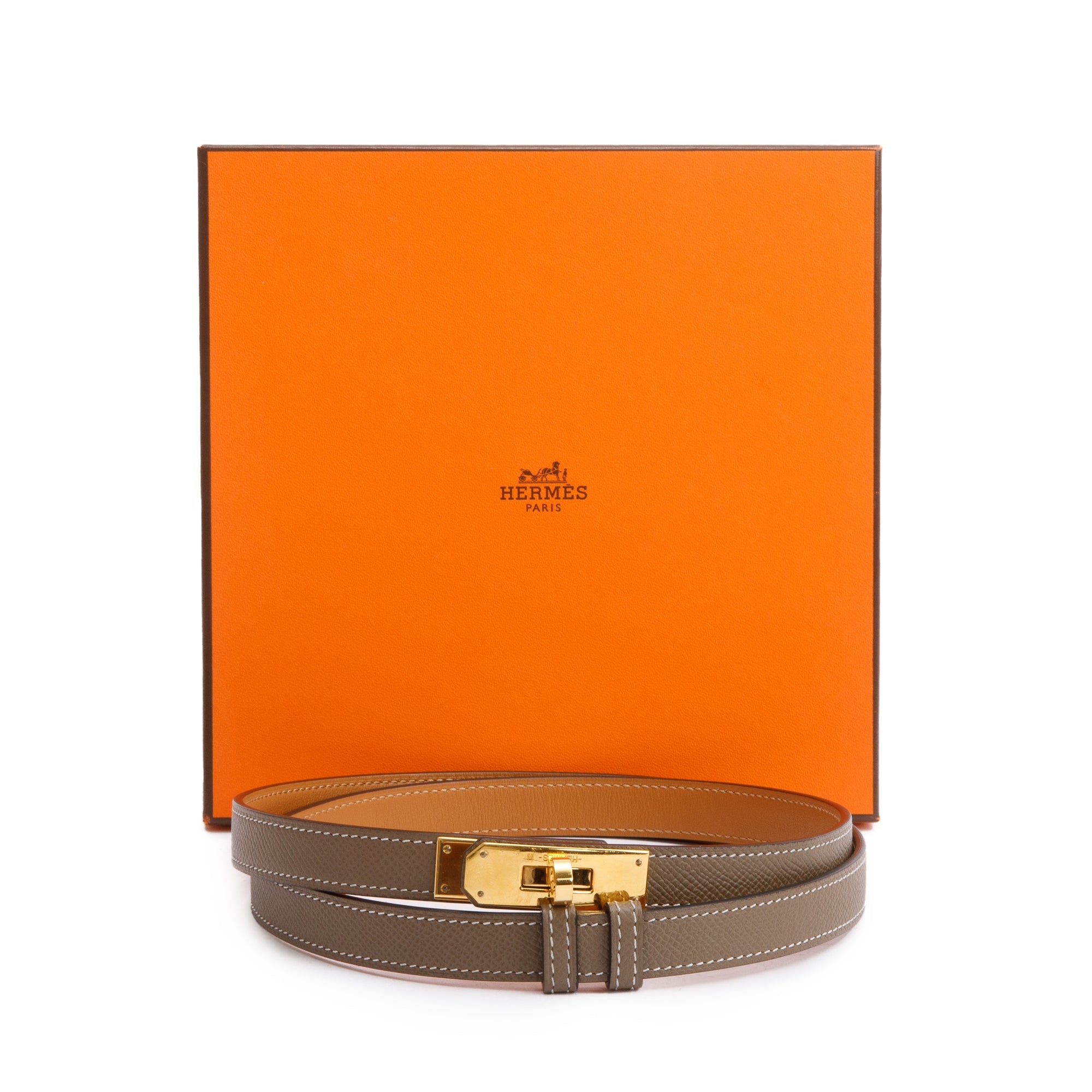 Hermes 2023 Etoupe Epsom Leather Kelly 18 Belt w/ Box