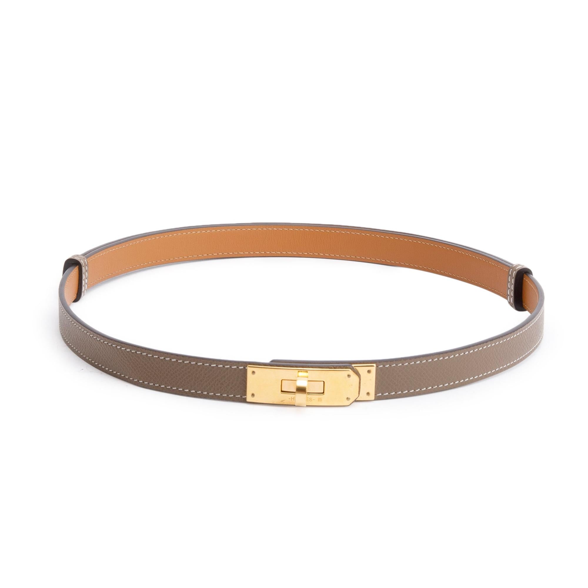 Hermes 2023 Etoupe Epsom Leather Kelly 18 Belt w/ Box