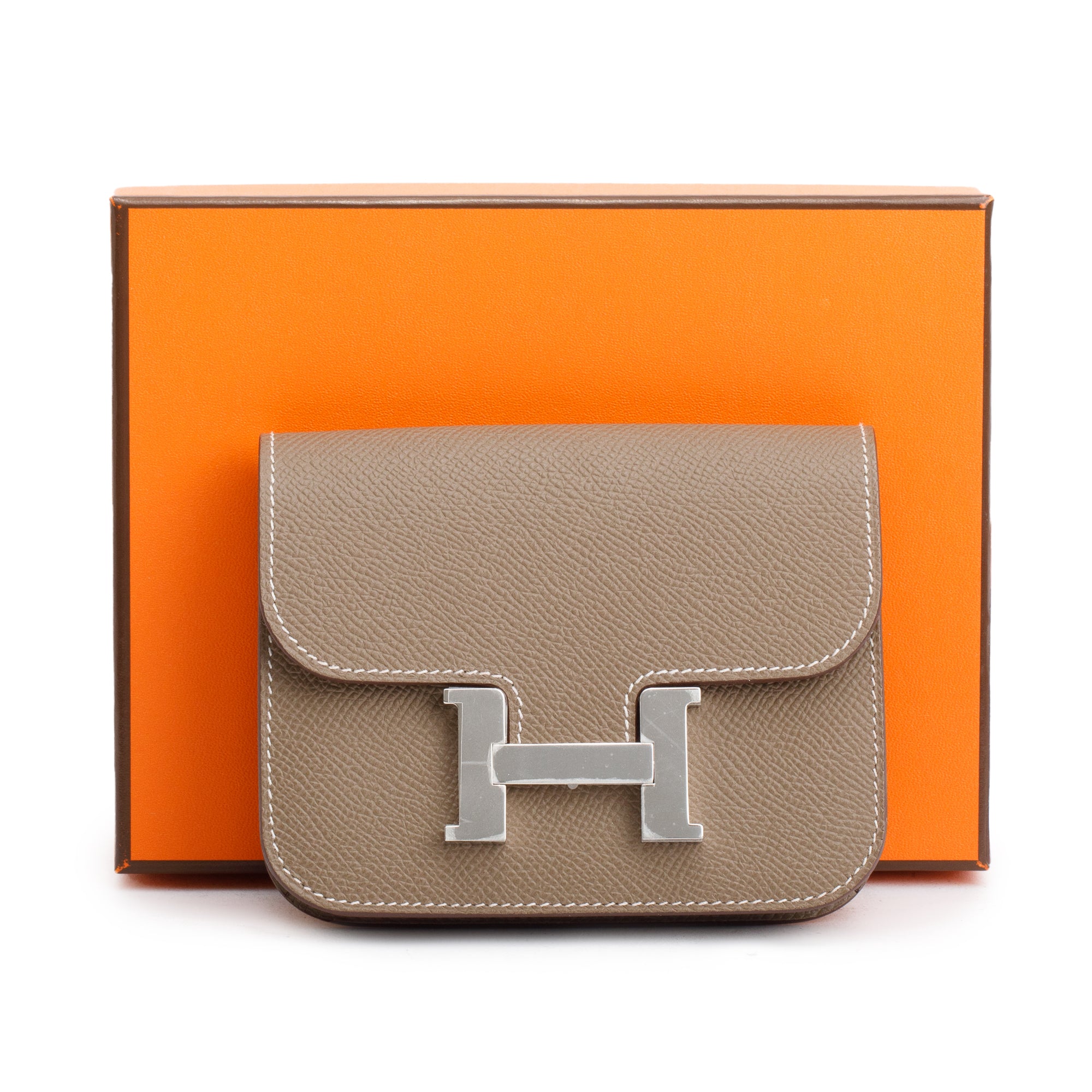 Hermes 2023 Etoupe Veau Epsom Constance Slim Compact Wallet w/ Box & Insert