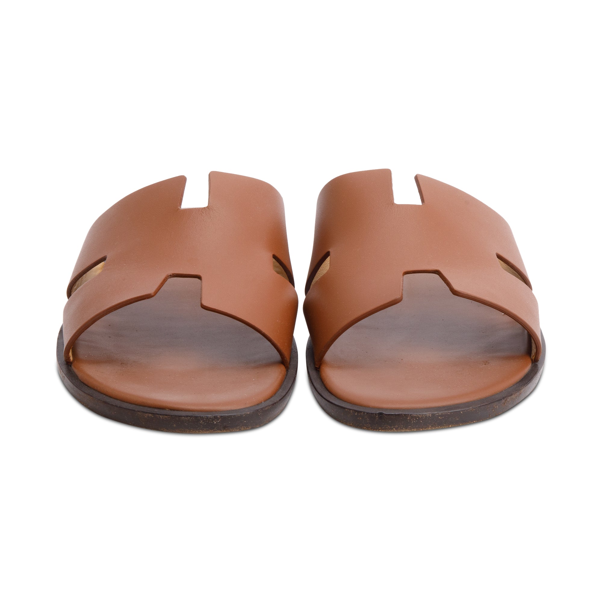 Hermes 2023 Gold Calfskin Leather Mens Izmir Sandals, Size 43 w/ Box & Receipt