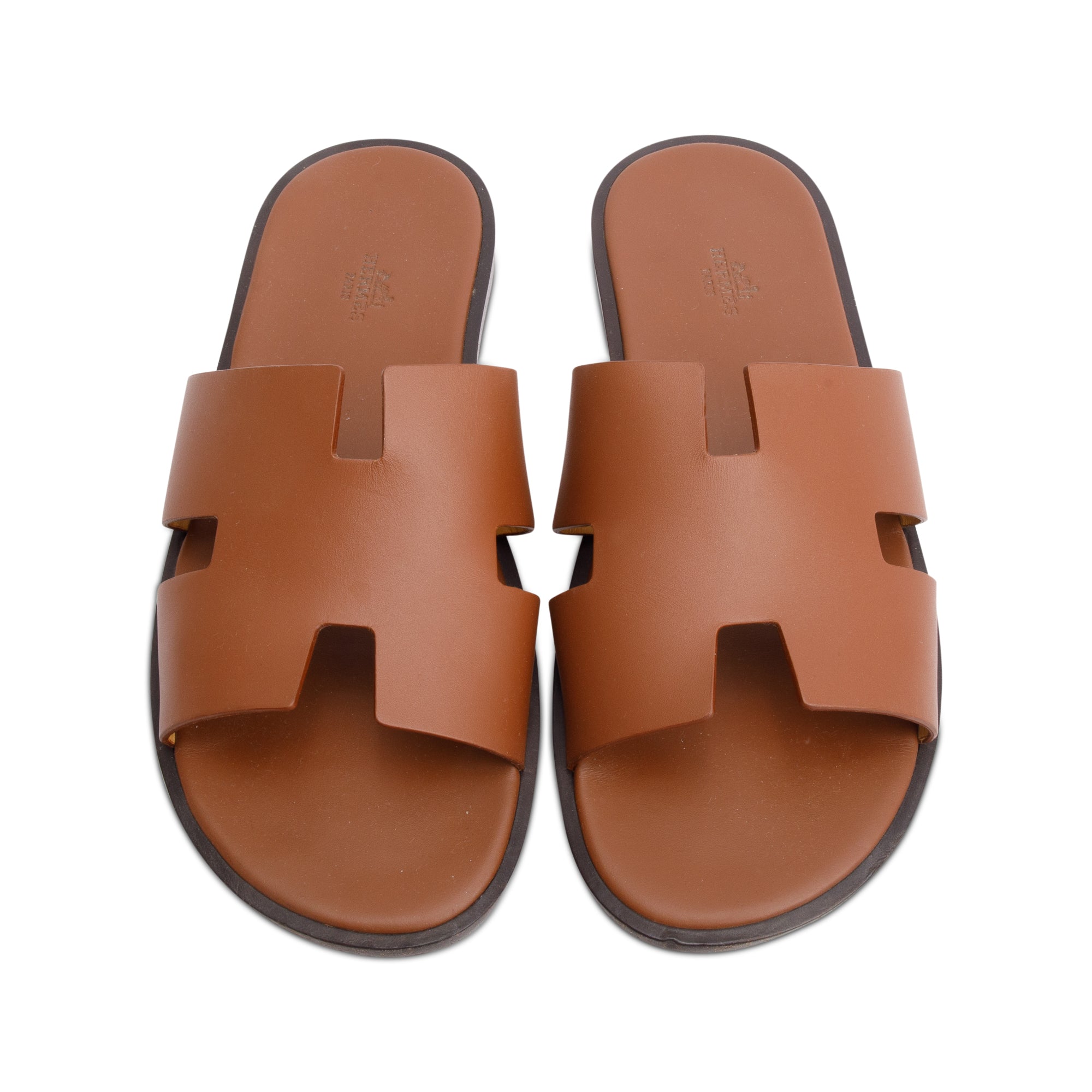 Hermes 2023 Gold Calfskin Leather Mens Izmir Sandals, Size 43 w/ Box & Receipt