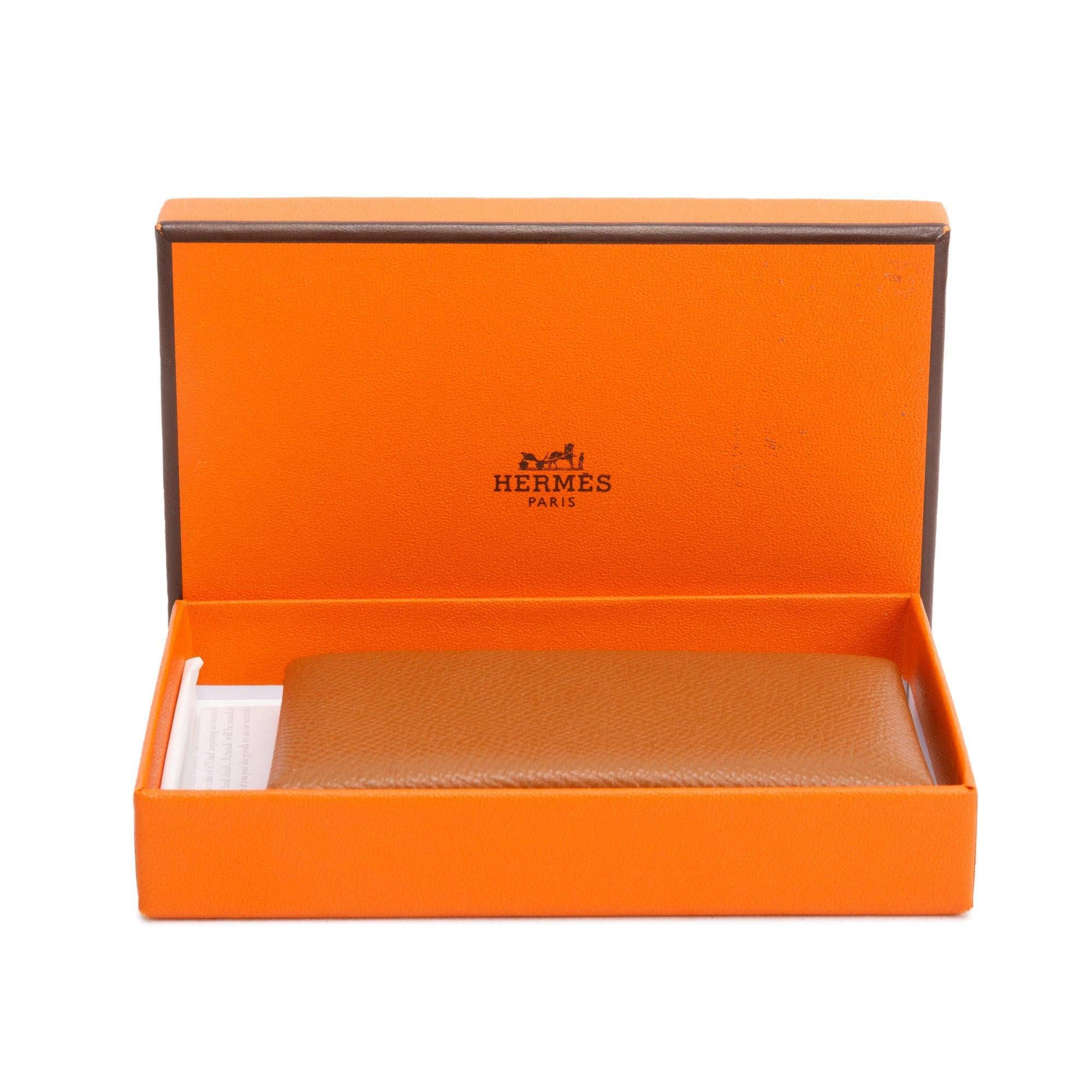 Hermes 2023 Gold Epsom Calvi Card Holder w/ Box & Receipt