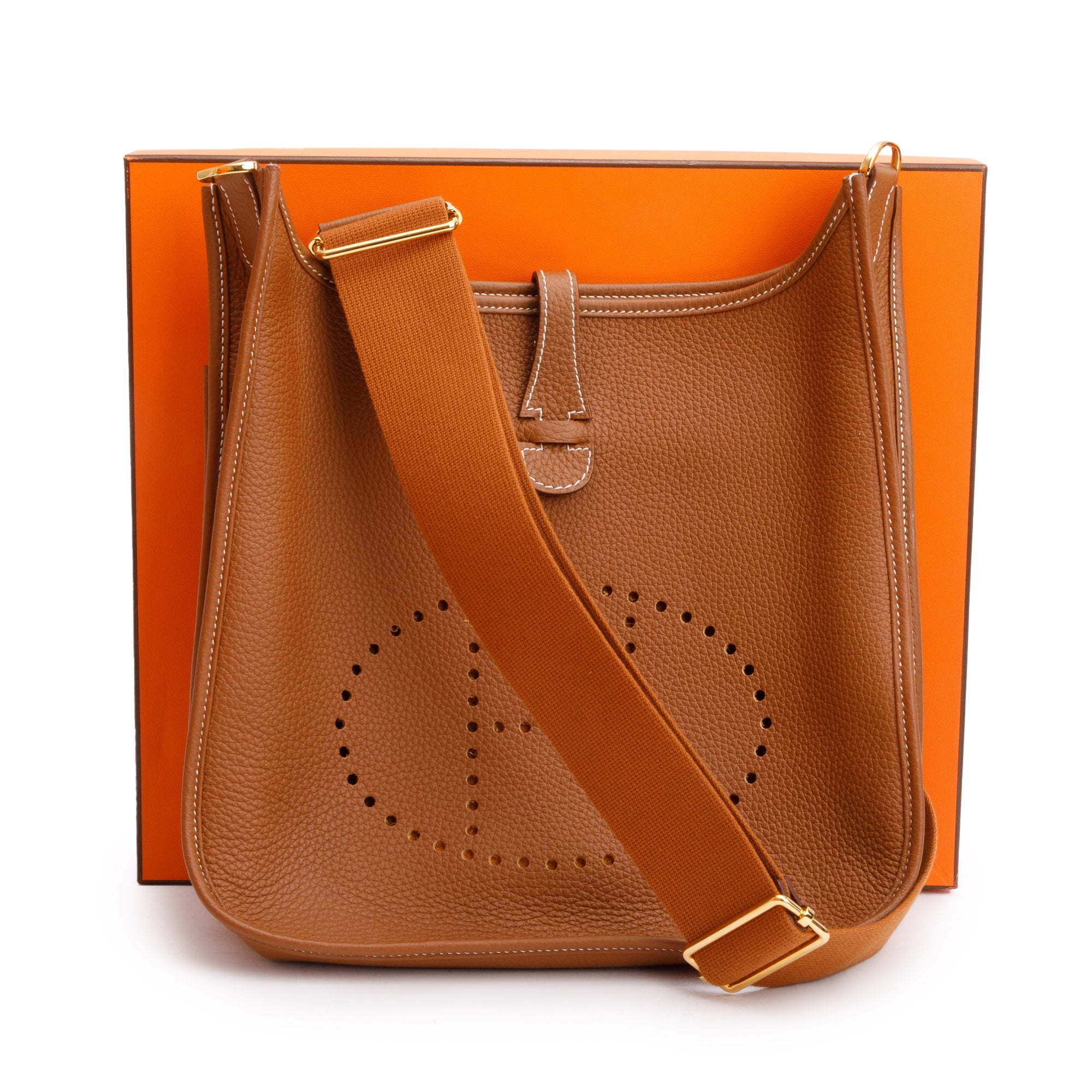 Hermes 2023 Gold Taurillon Clemence Evelyne Poche III 29 Bag w/ Box