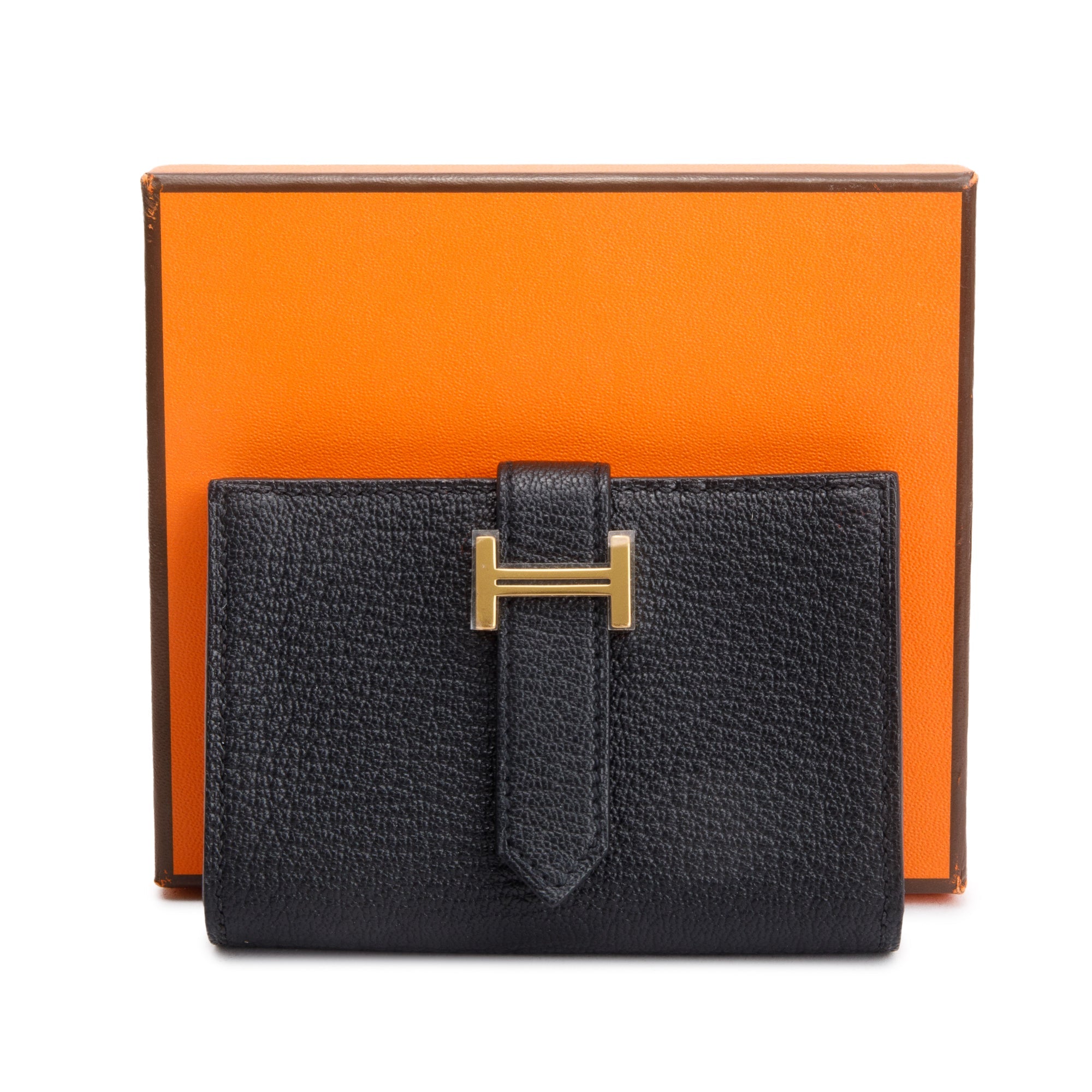 Hermes 2023 Noir Chvre Mysore Leather Mini Bearn Wallet w/ Box