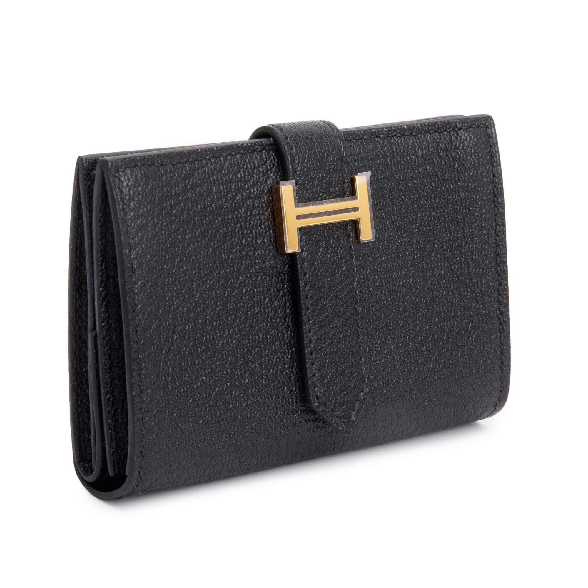 Hermes 2023 Noir Chvre Mysore Leather Mini Bearn Wallet w/ Box