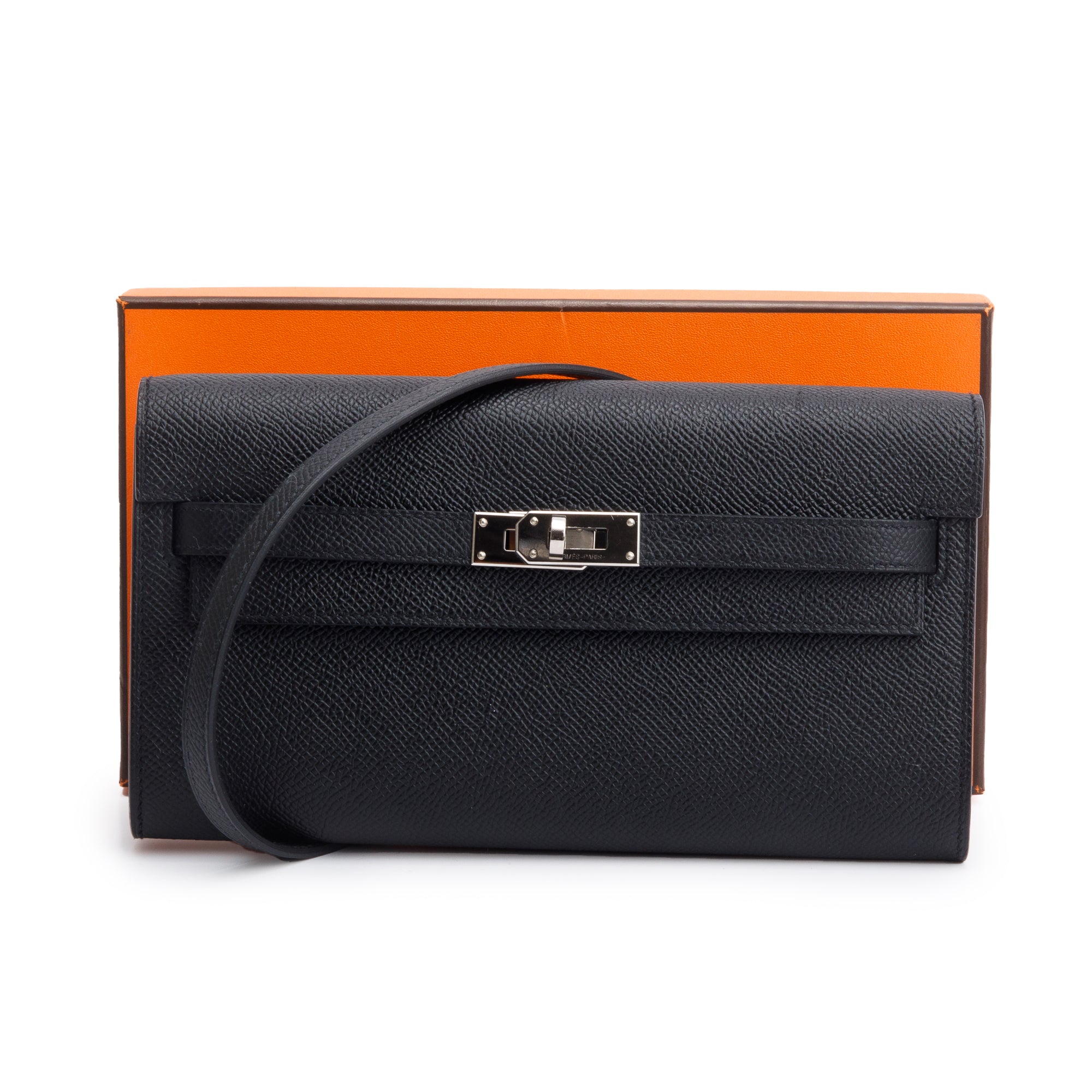 Hermes 2023 Noir Epsom Leather Kelly Wallet To Go w/ Box & Strap