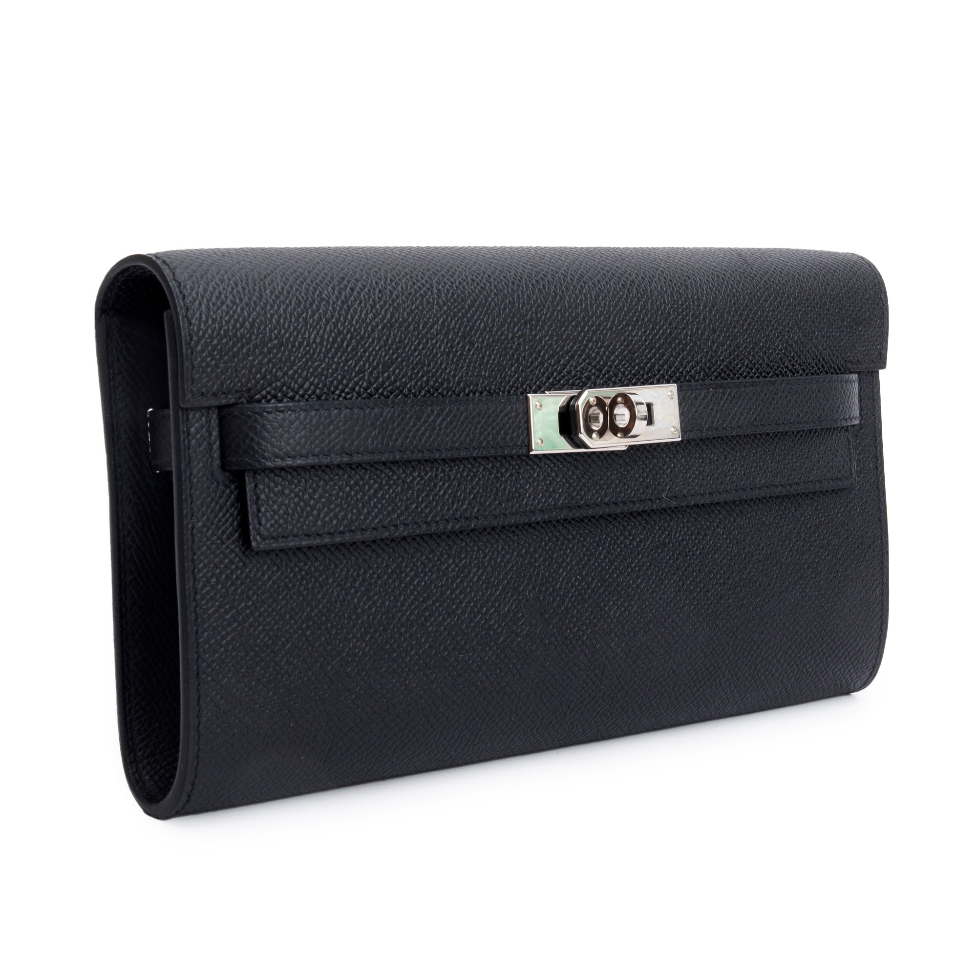 Hermes 2023 Noir Epsom Leather Kelly Wallet To Go w/ Box & Strap