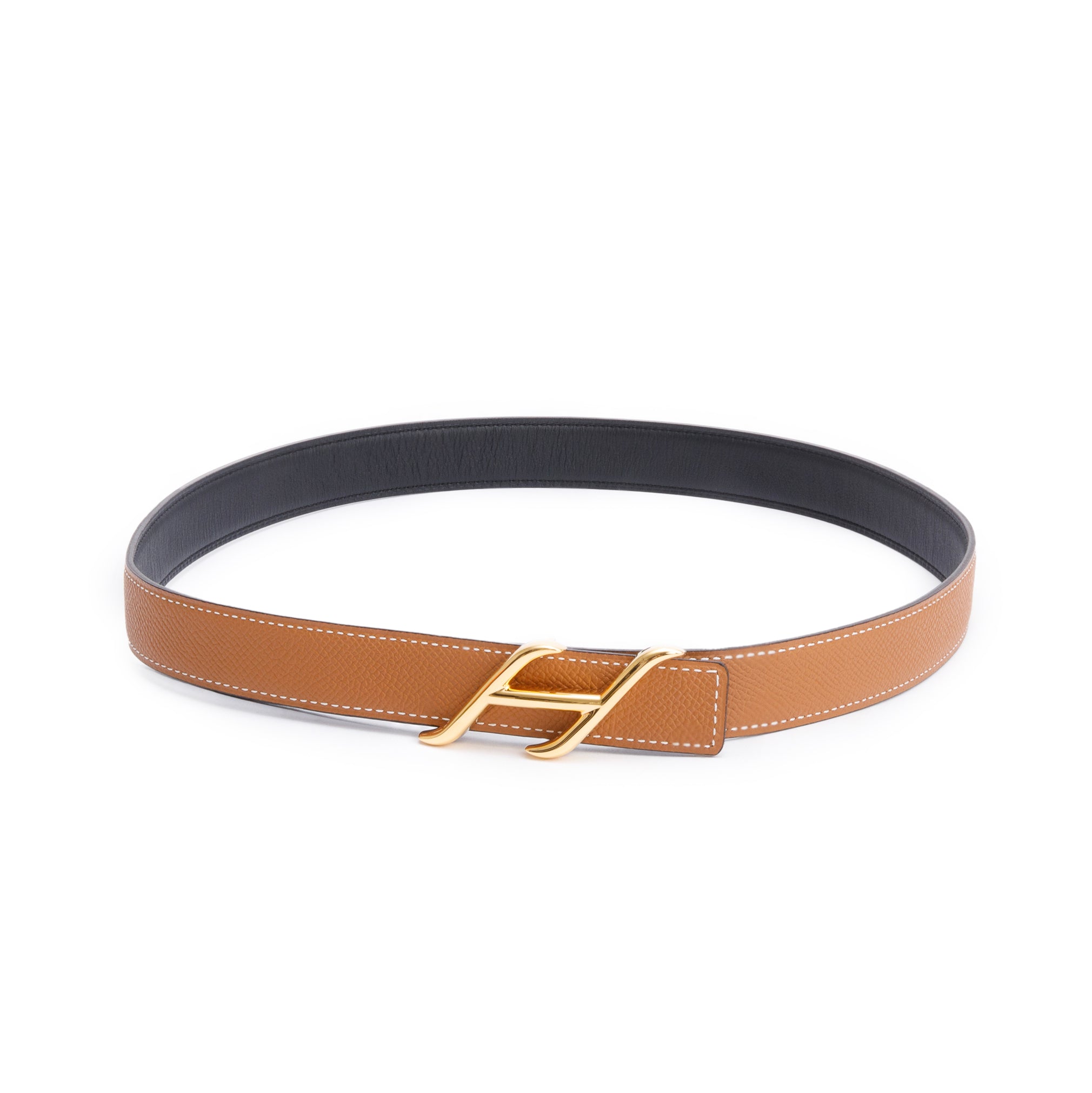 Hermes 2023 Noir/Gold Swift & Epsom Leather Reversible 24 MM Gold Plated HDN Belt Kit 80 w/ Box