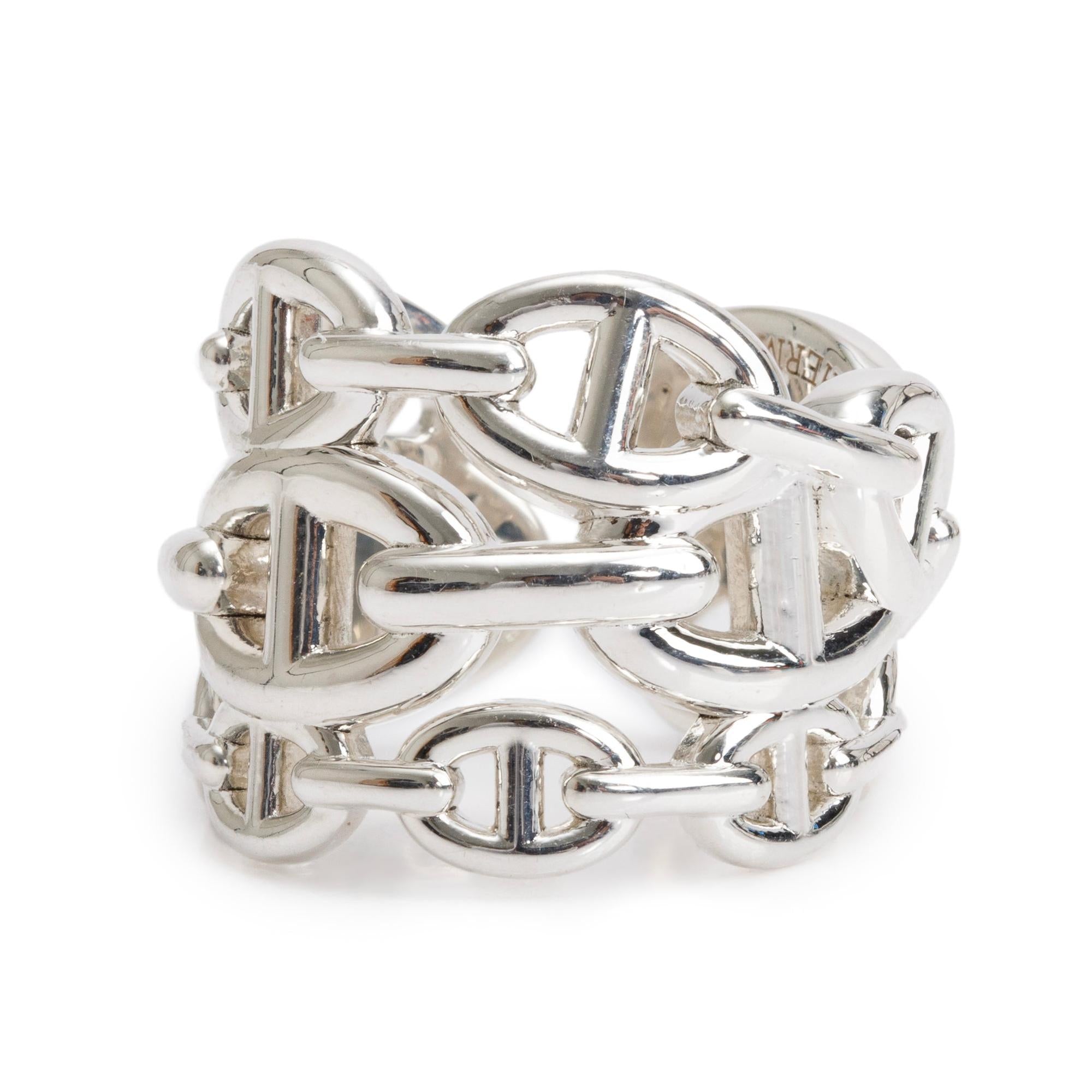 Hermes 2023 Sterling Silver Chaine De'Ancre Enchainee Ring, Large Model Size 56 7.5 w/ Box & Receipt