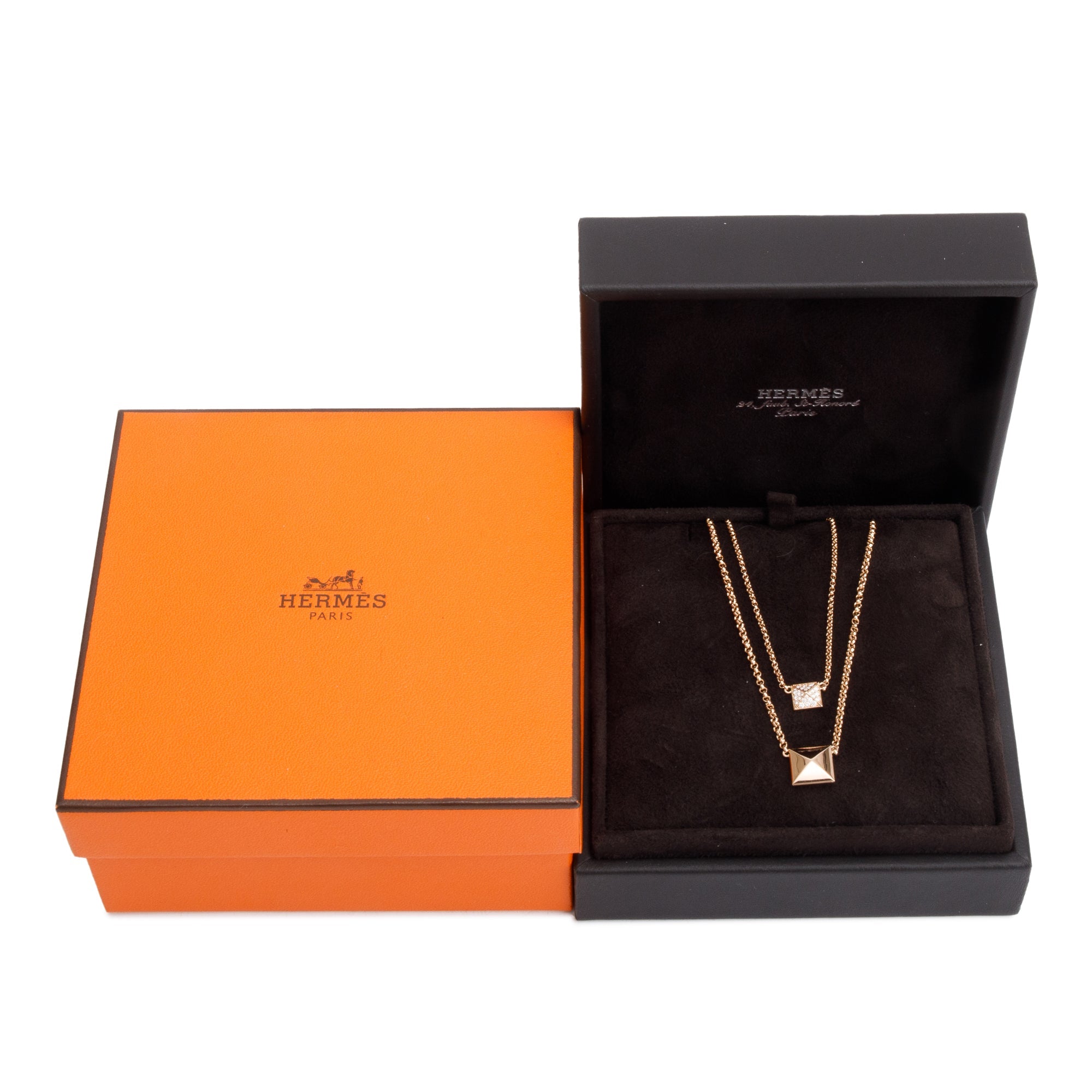 Hermes 2024 18k Rose Gold Diamond Clou D'H Pendant Necklace w/ Box & Receipt