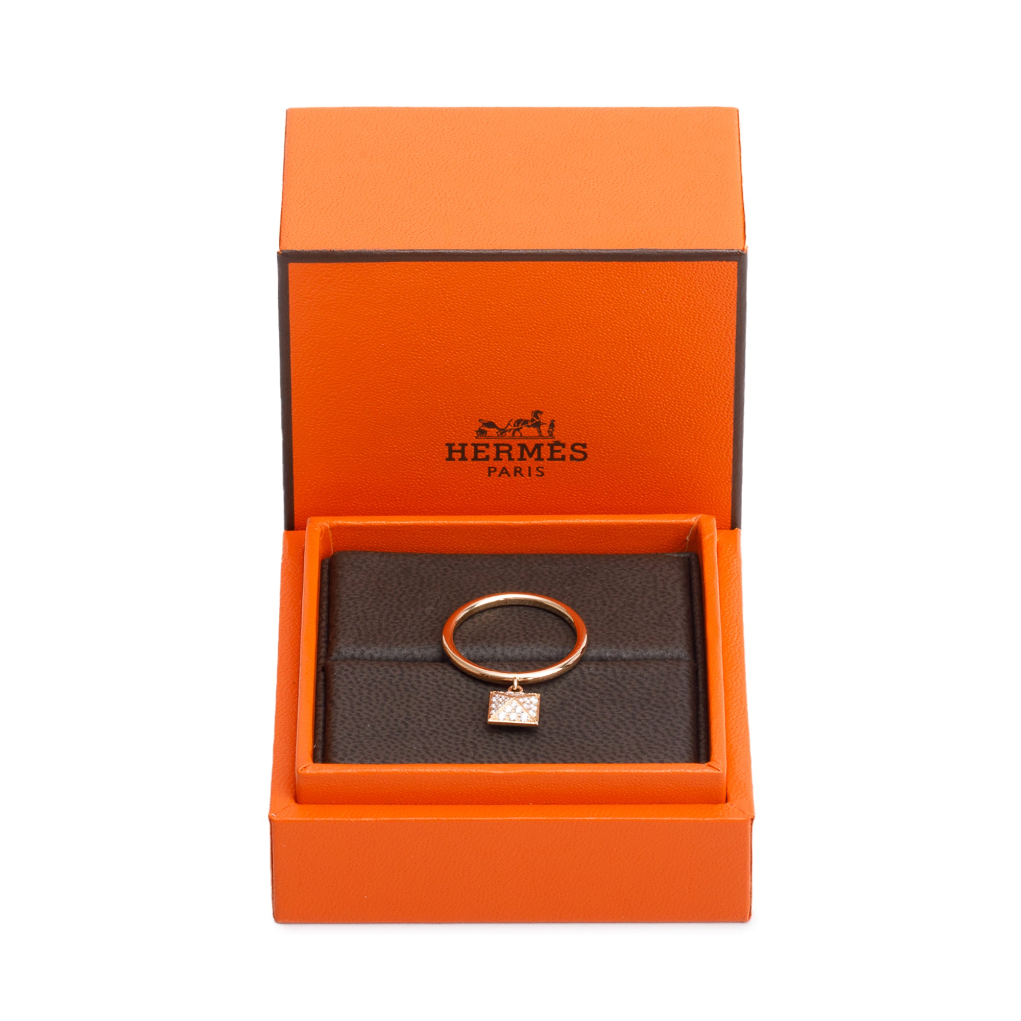 Hermes 2024 18k Rose Gold Diamond Clou d'H Ring, Small Model Size 54 6.75 w/ Box & Certificate