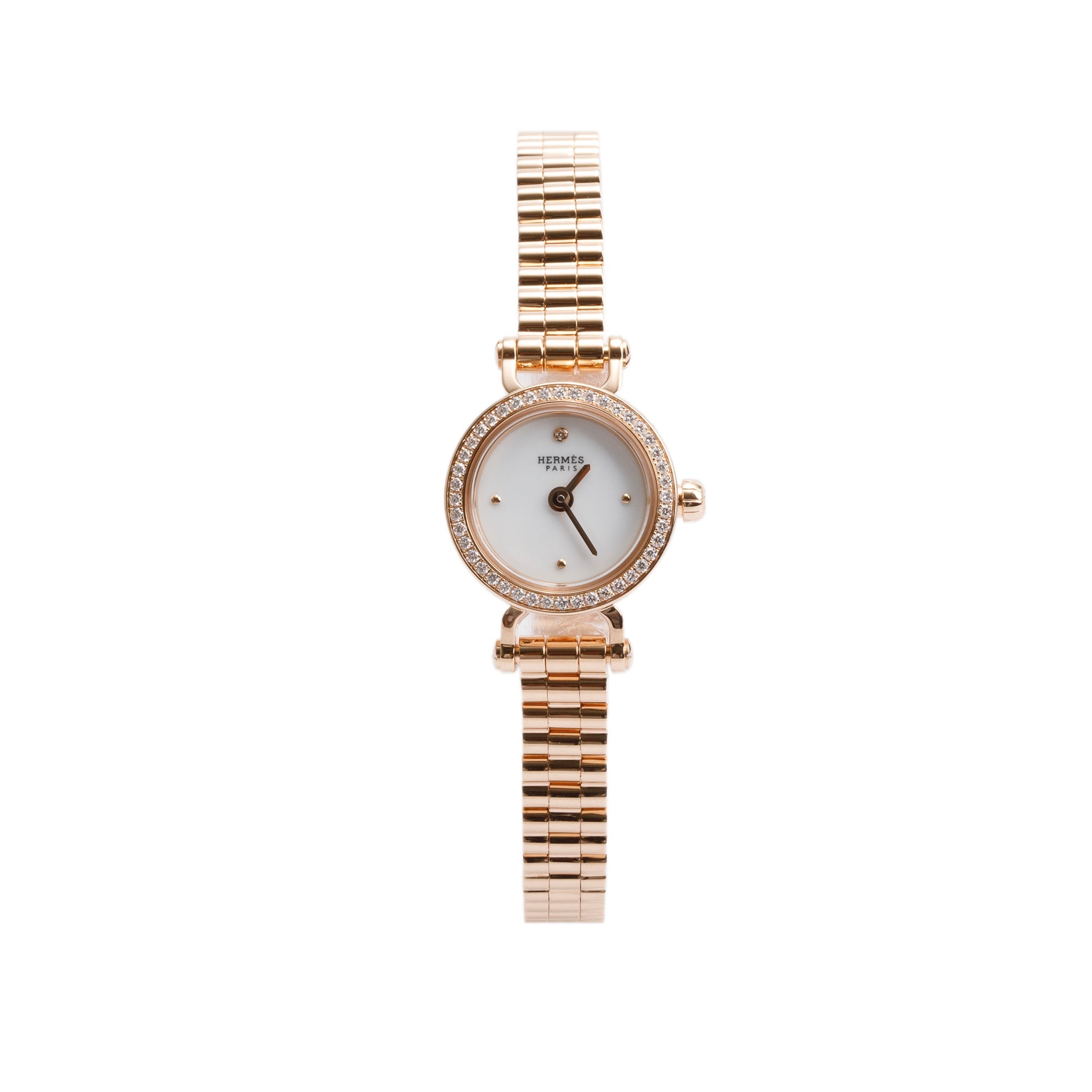 Hermes 2024 18k Rose Gold & Diamond Faubourg 15 MM Watch, Mini Model w/ Box & Receipt