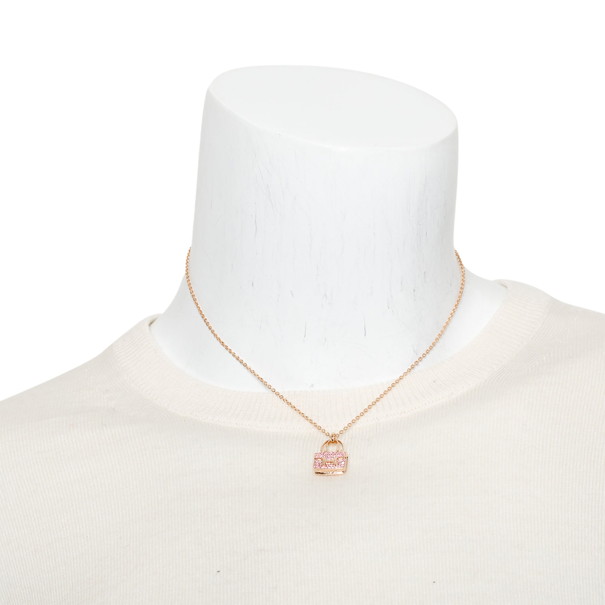 Hermes 2024 18k Rose Gold Pink Sapphire Amulettes Constance Pendant Necklace w/ Box & Certificate