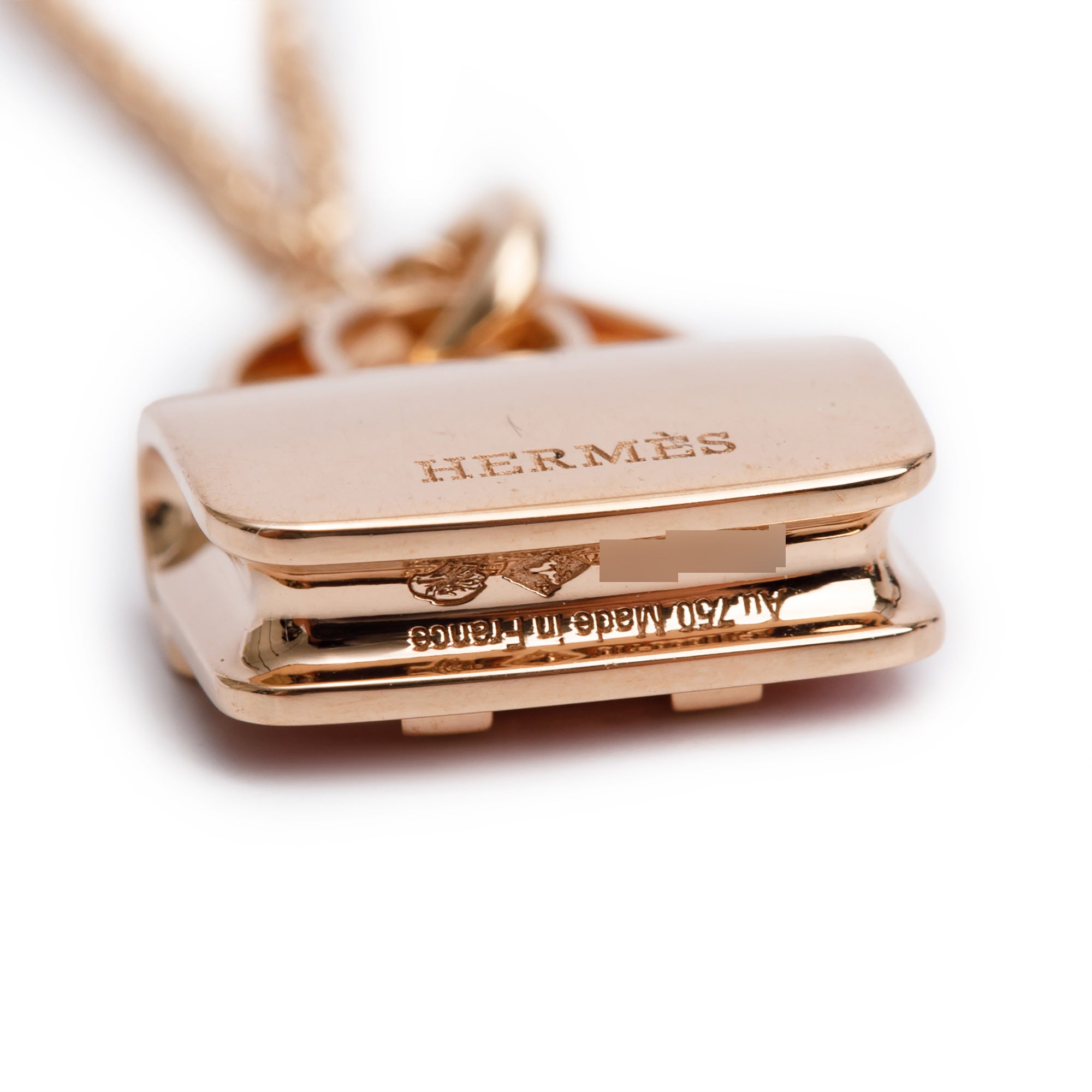 Hermes 2024 18k Rose Gold Pink Sapphire Amulettes Constance Pendant Necklace w/ Box & Certificate