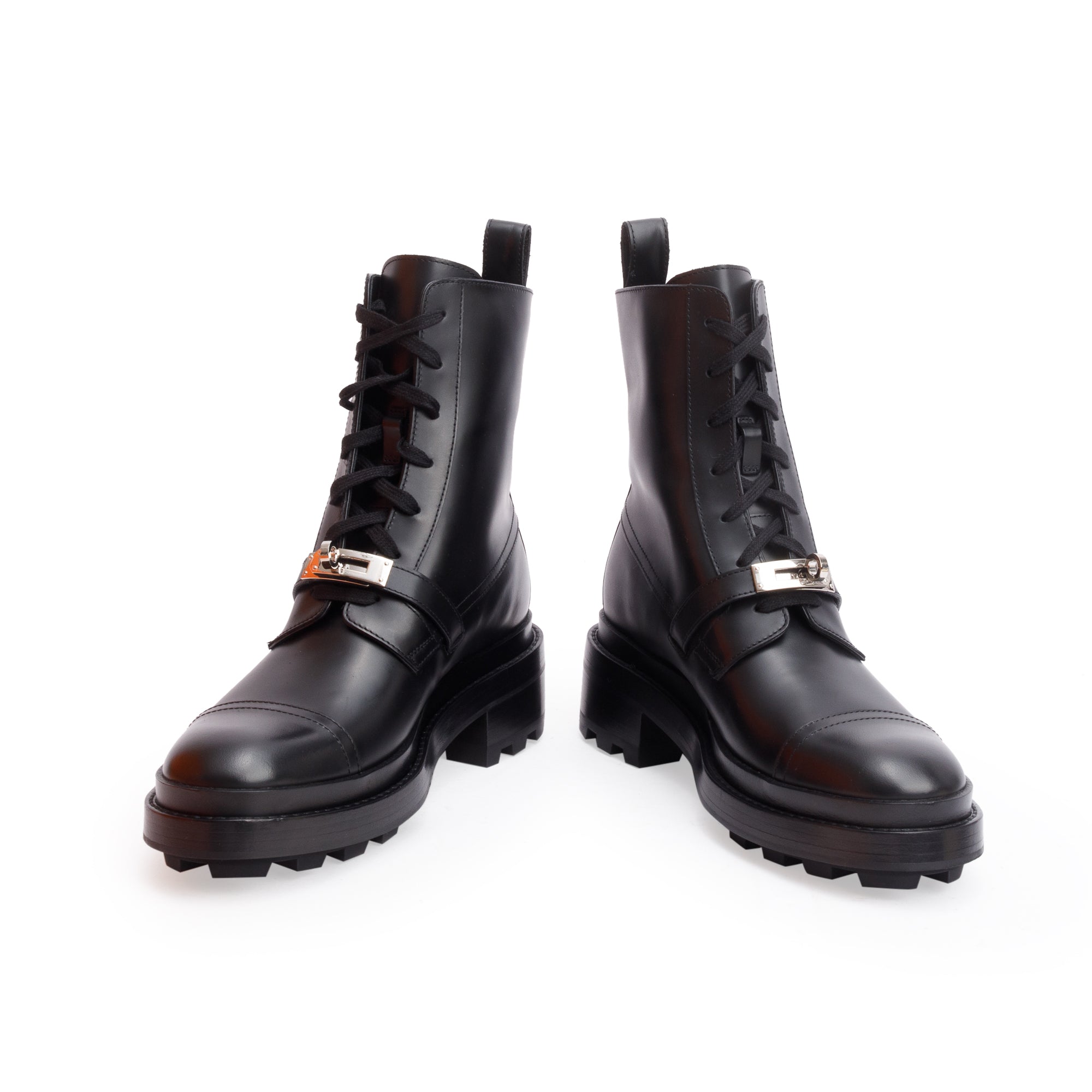 Hermes 2024 Black Calfskin Leather Kelly Buckle Fiacre Ankle Boots, Size 38 w/ Box