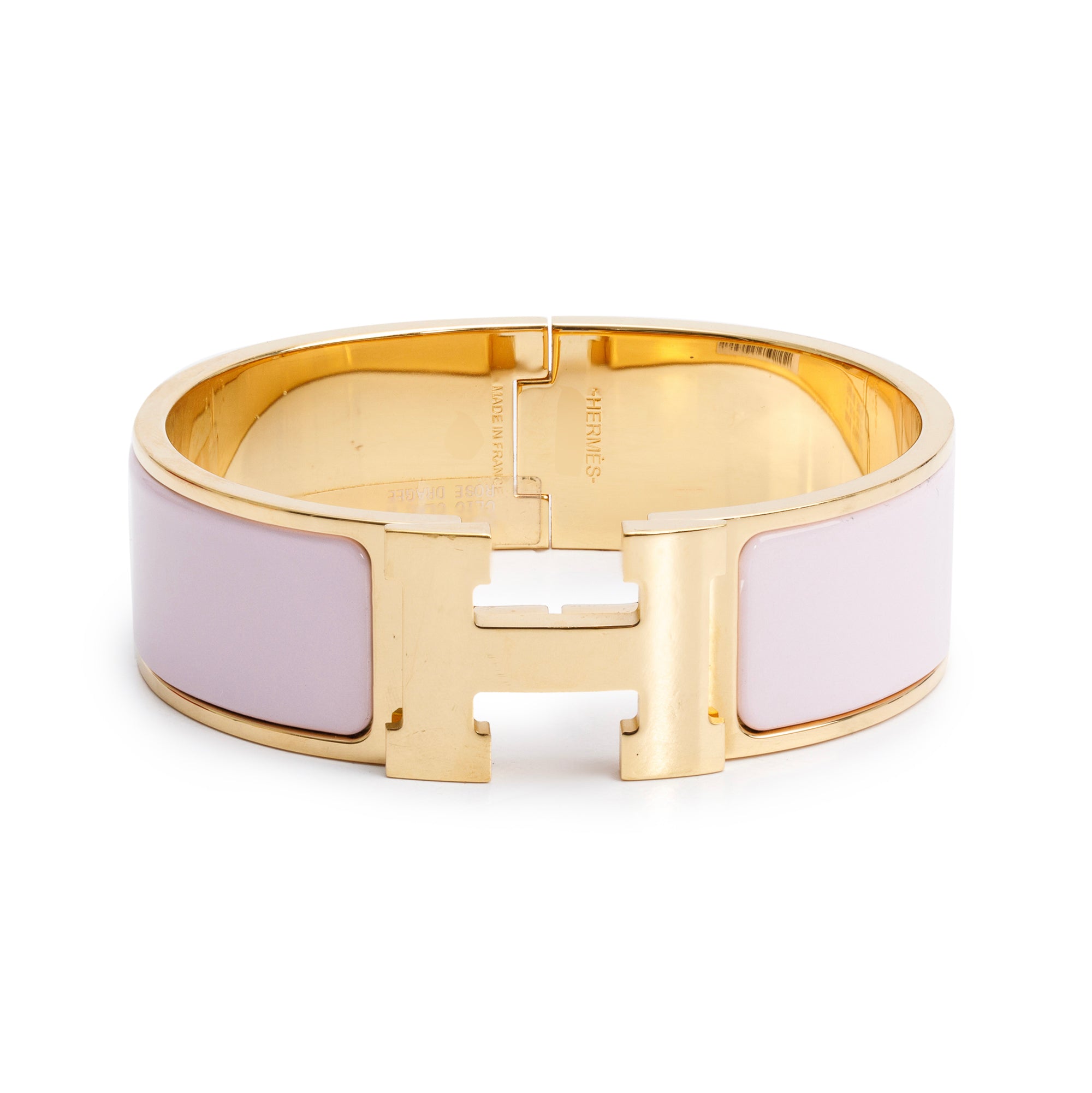 Hermes 2024 Gold-Plated Pink Enamel Clic Clac H Bracelet w/ Box & Receipt