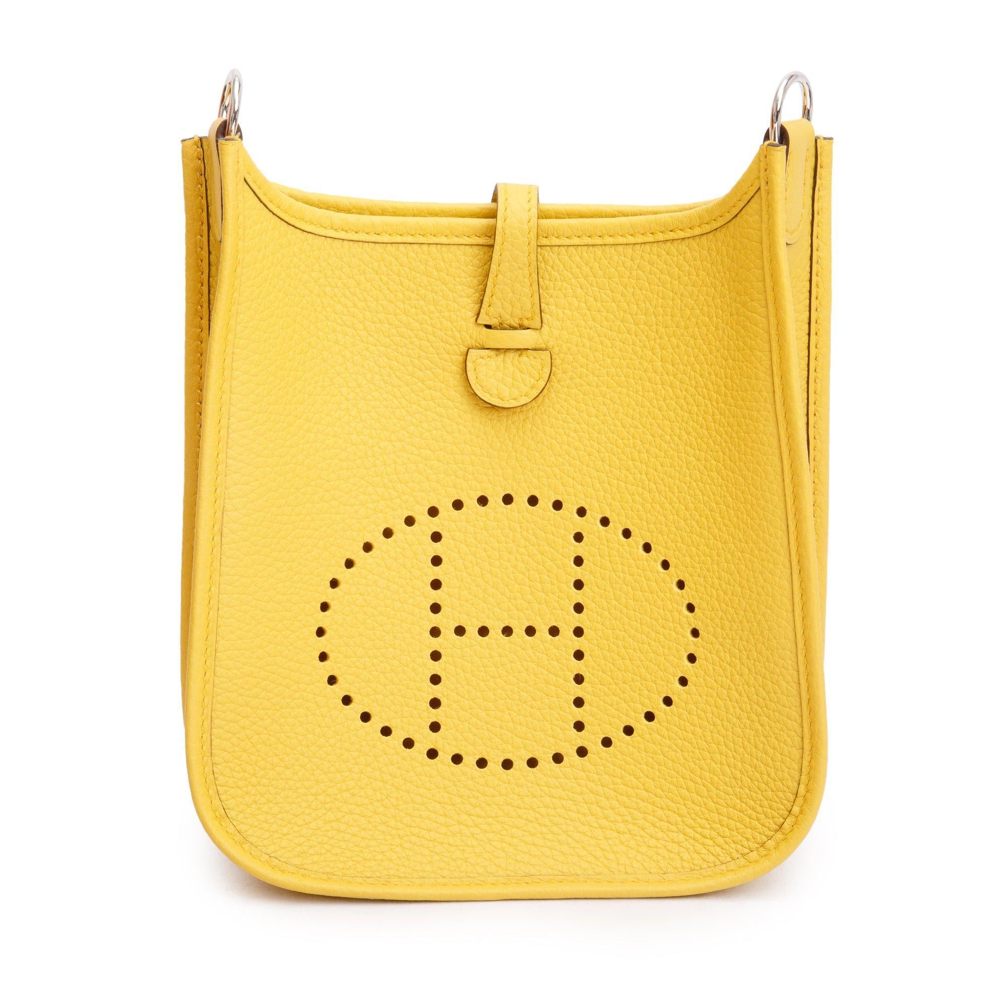 Hermes 2024 Jaune Taurilon Clemence Evelyne TPM 16 w/ Box & Strap