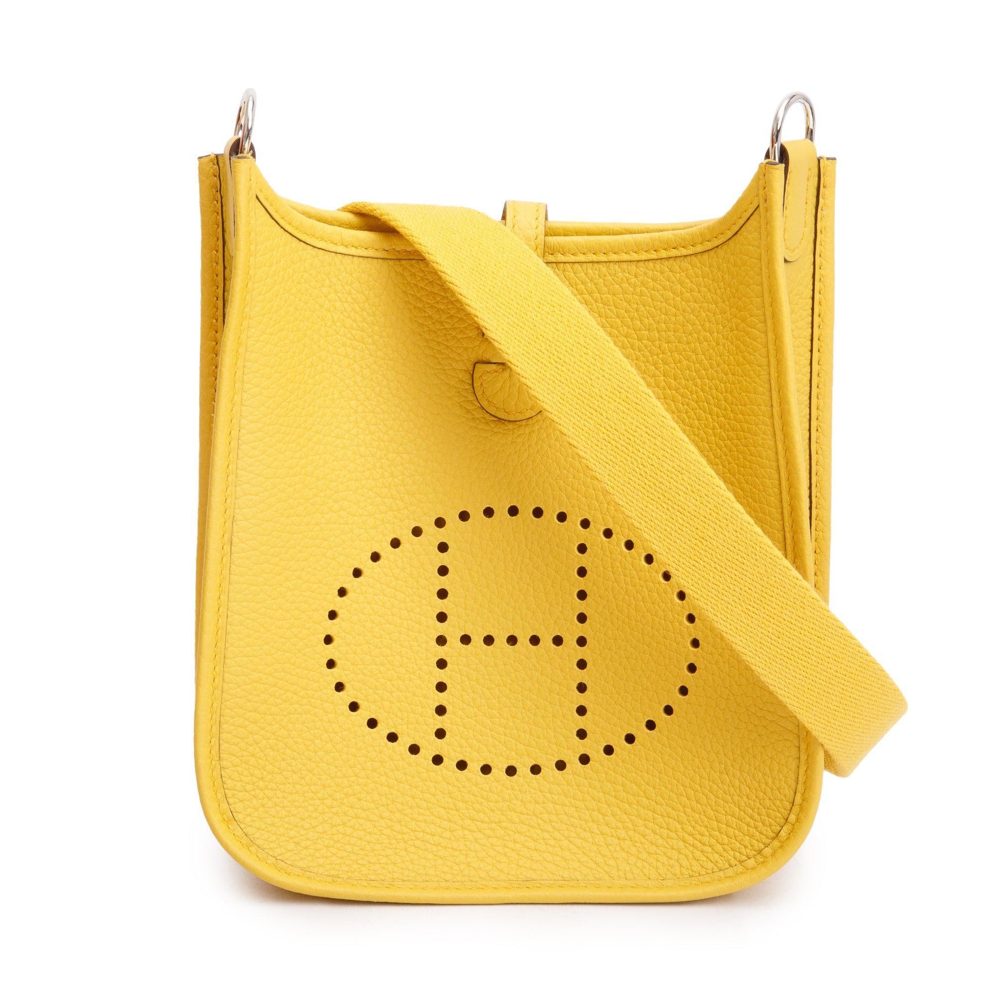 Hermes 2024 Jaune Taurilon Clemence Evelyne TPM 16 w/ Box & Strap