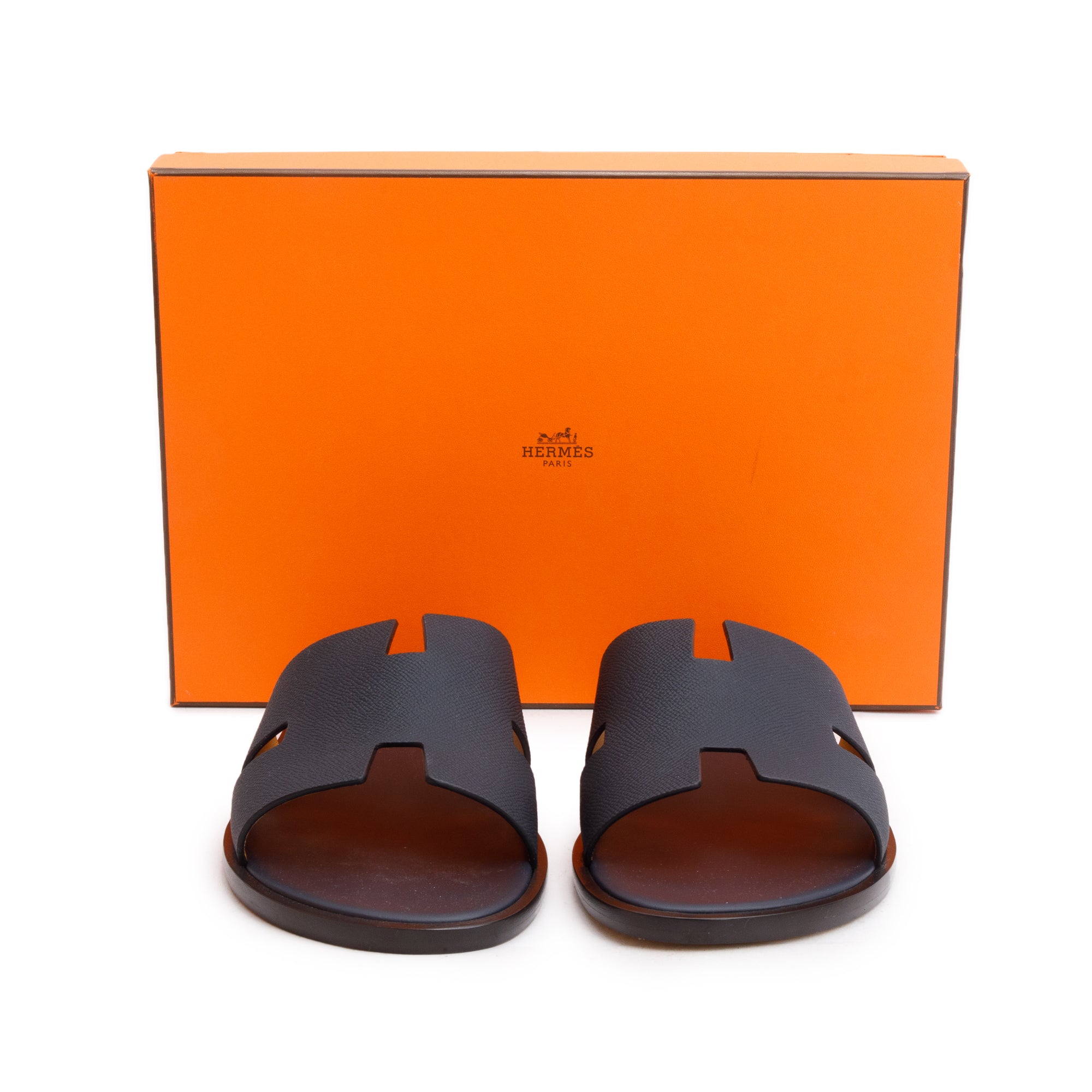 Hermes 2024 Marine Calfskin Leather Mens Izmir Sandals, Size 47 w/ Box & Receipt