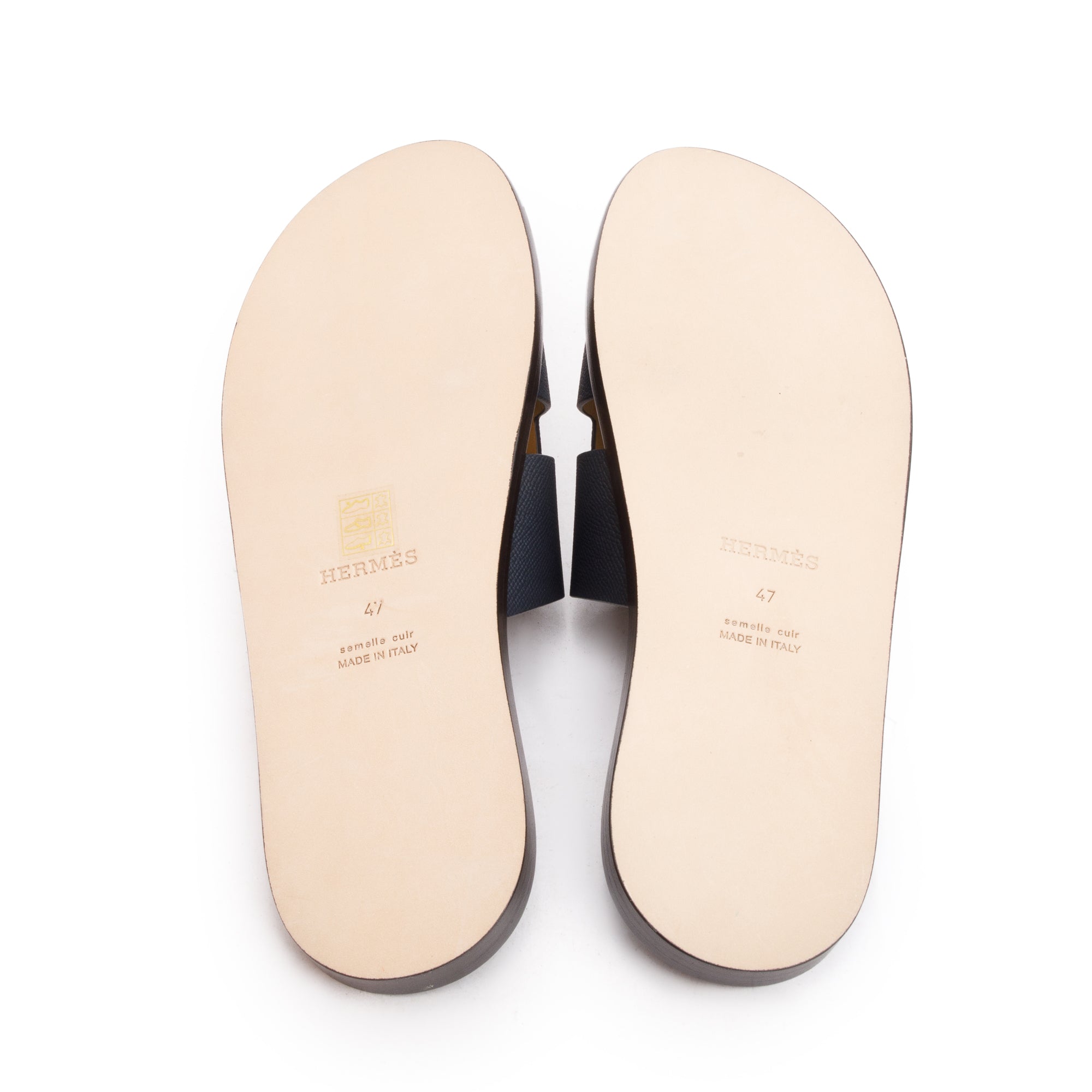 Hermes 2024 Marine Calfskin Leather Mens Izmir Sandals, Size 47 w/ Box & Receipt