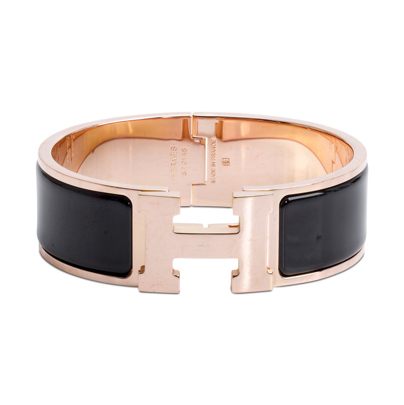 Hermes 2025 Rose Gold-Plated Black Enamel Clic Clac H Bracelet w/ Box & Receipt