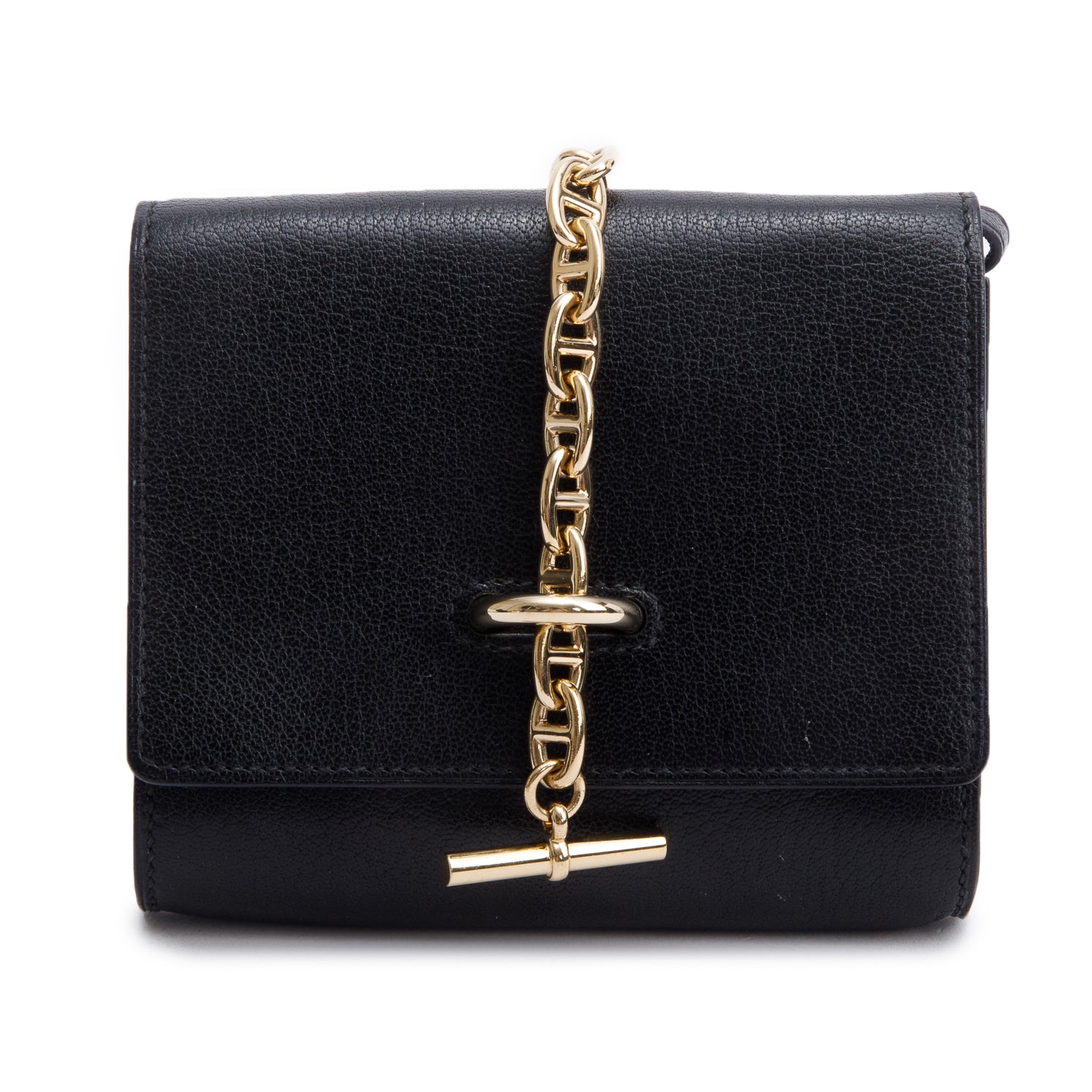 Hermes 2023 Noir Chevre Mysore Chaine d'Ancre Wallet with Strap