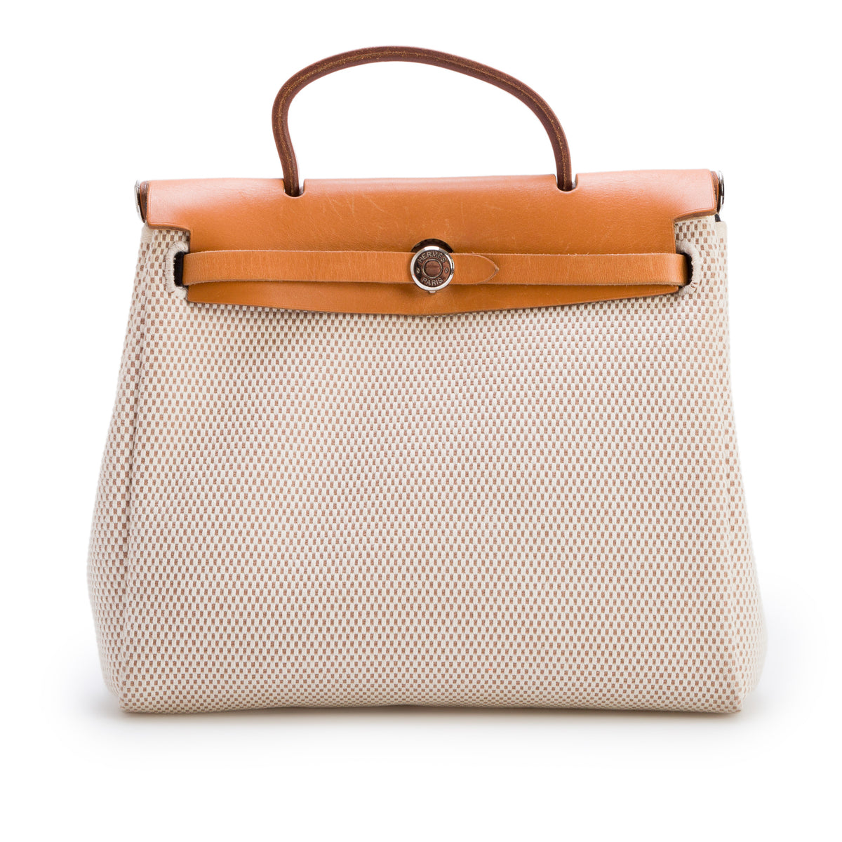 Hermes Ecru & Natural Vache Hunter Toile H Two Way Herbag PM w/ Strap