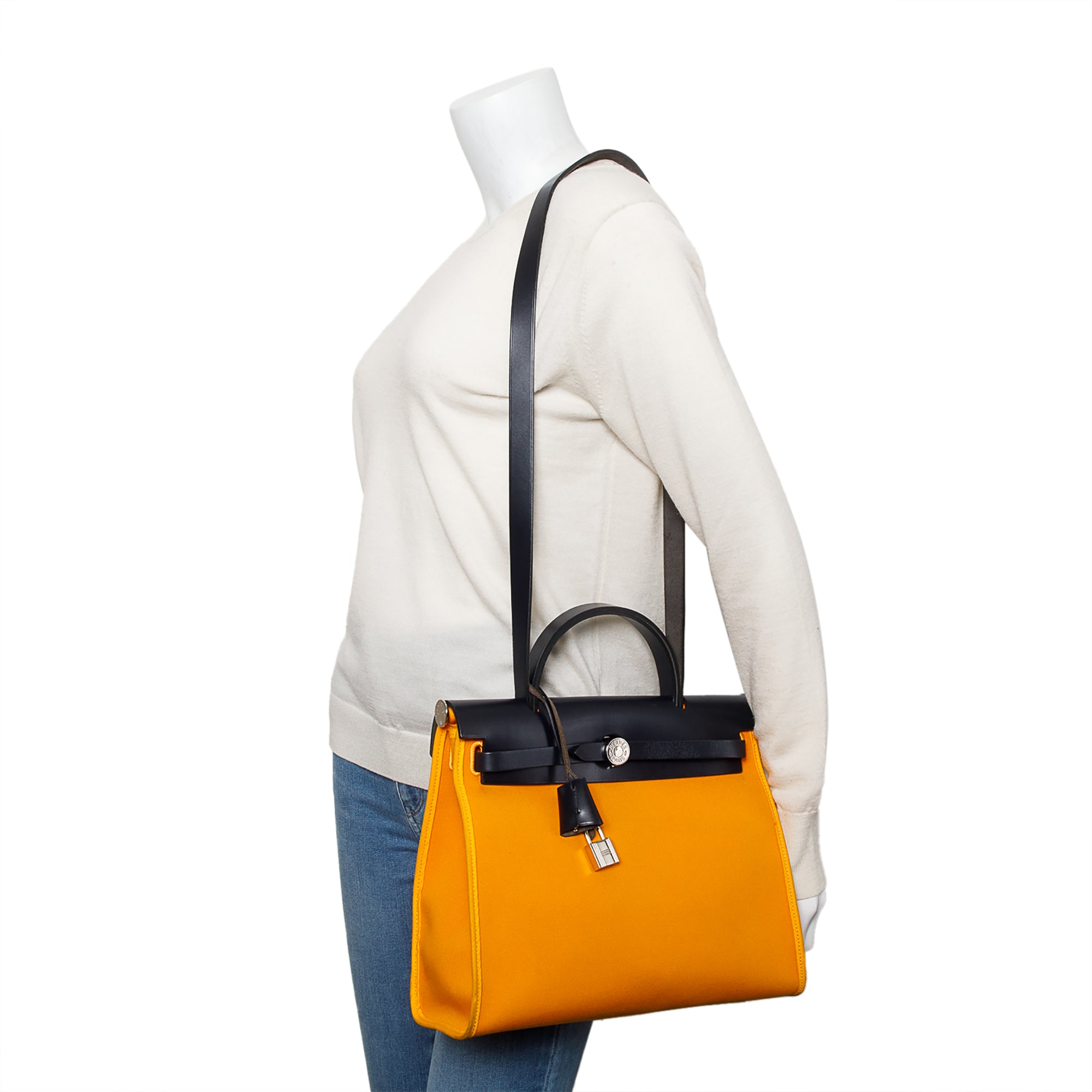 Hermes Jaune d'Or Toile H Blue Izmir Vache Hunter Herbag Zip 31 w/ Pouch