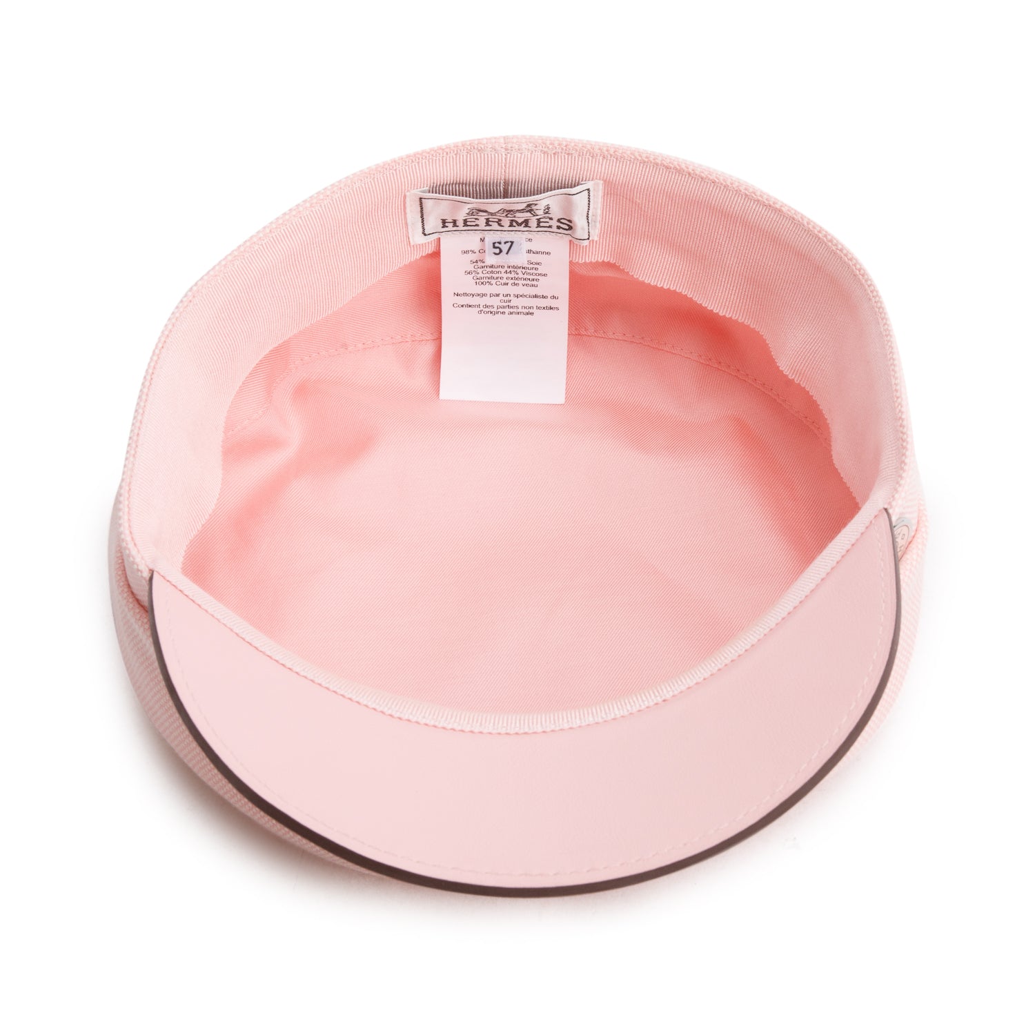Hermes Rose Sakura Rose Clair Canvas & Calfskin Casquette Deauville H, Size 57