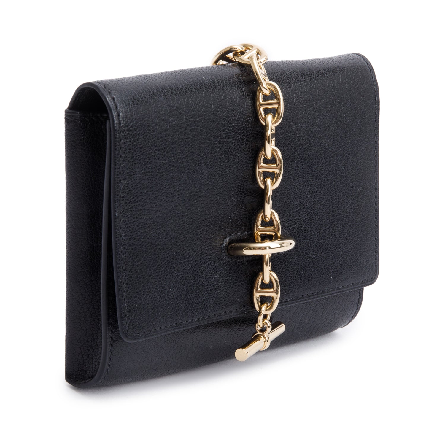 Hermes 2023 Noir Chevre Mysore Chaine d'Ancre Wallet with Strap