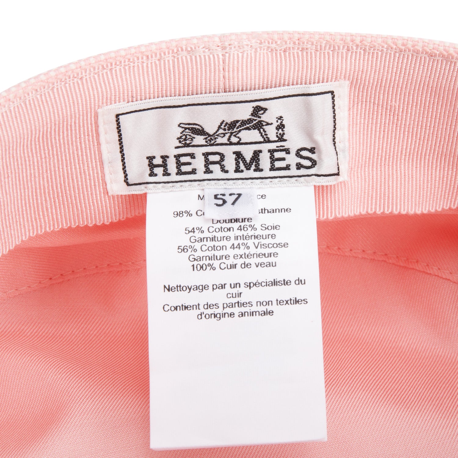 Hermes Rose Sakura Rose Clair Canvas & Calfskin Casquette Deauville H, Size 57