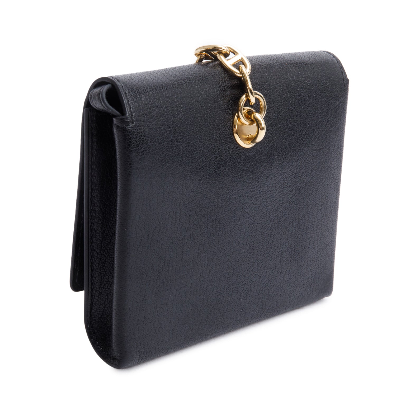 Hermes 2023 Noir Chevre Mysore Chaine d'Ancre Wallet with Strap